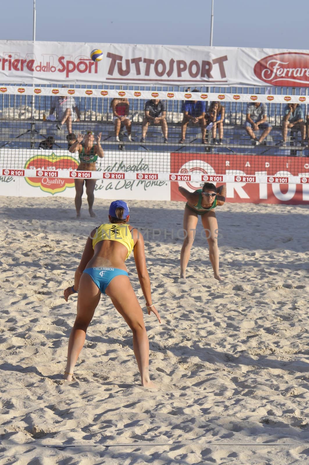 NAPLES - JULY 07: italian professional players have a competition at Italian beach volley female tournament on July 07, 2012 in Naples Italy