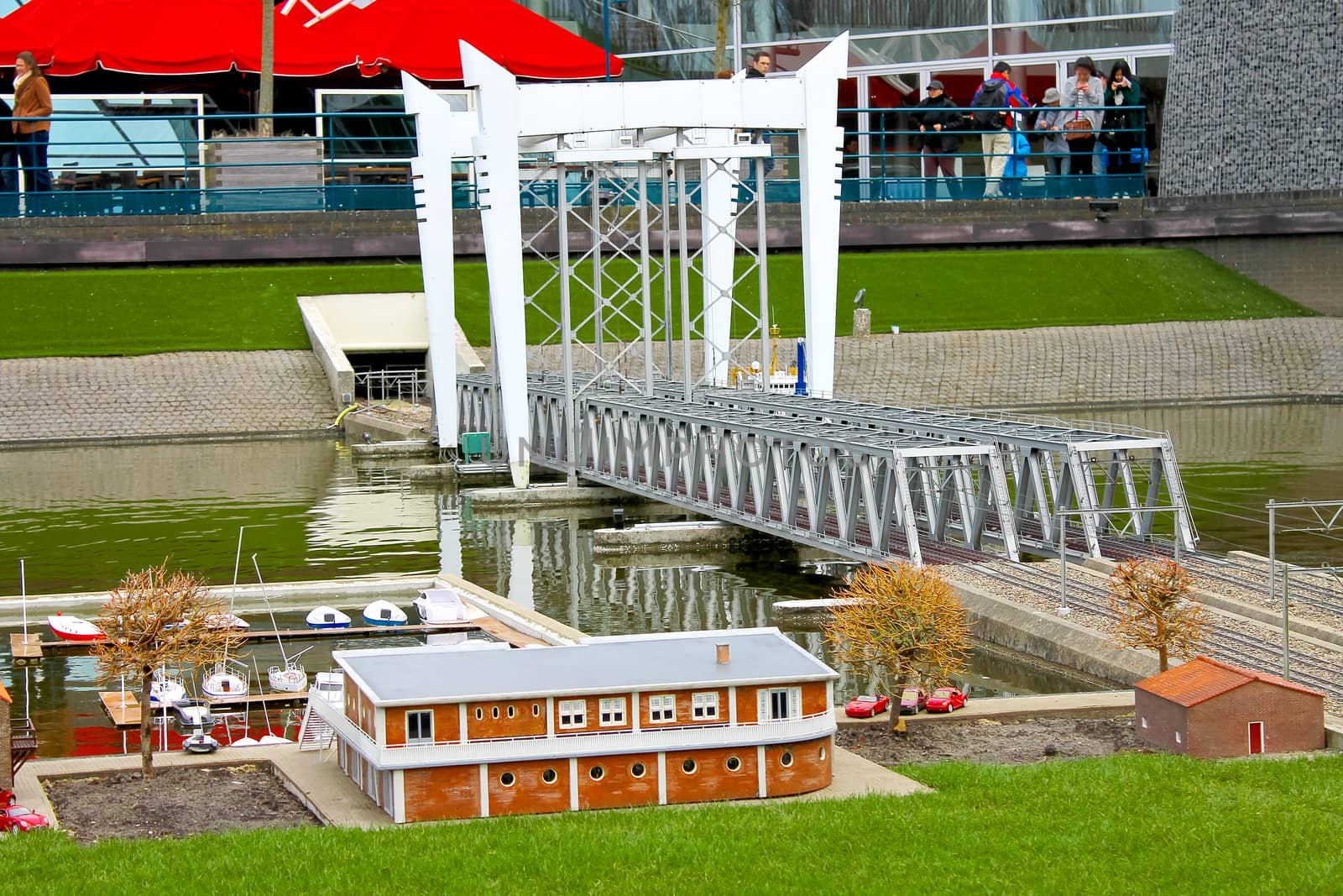 Miniature railway bridge in the park Madurodam. Netherlands, Den Haag
