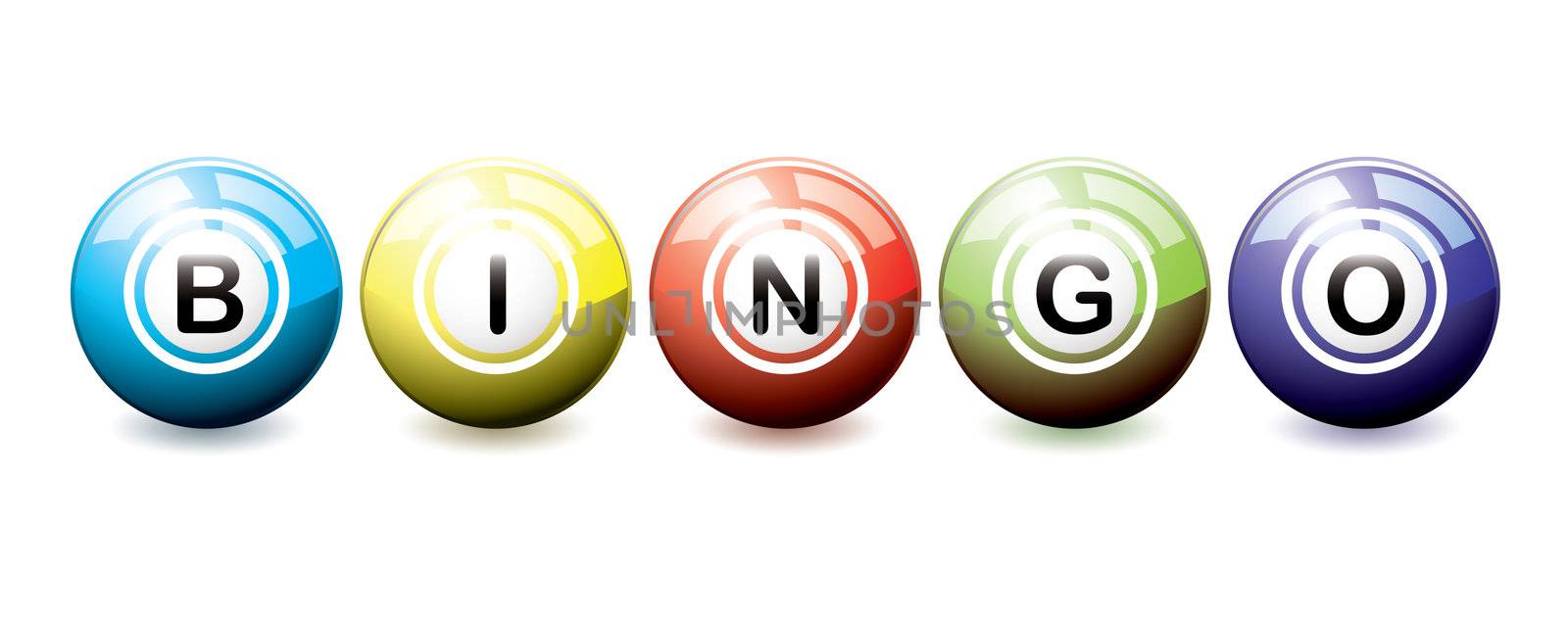 Brightly coloured bingo balls with light reflection