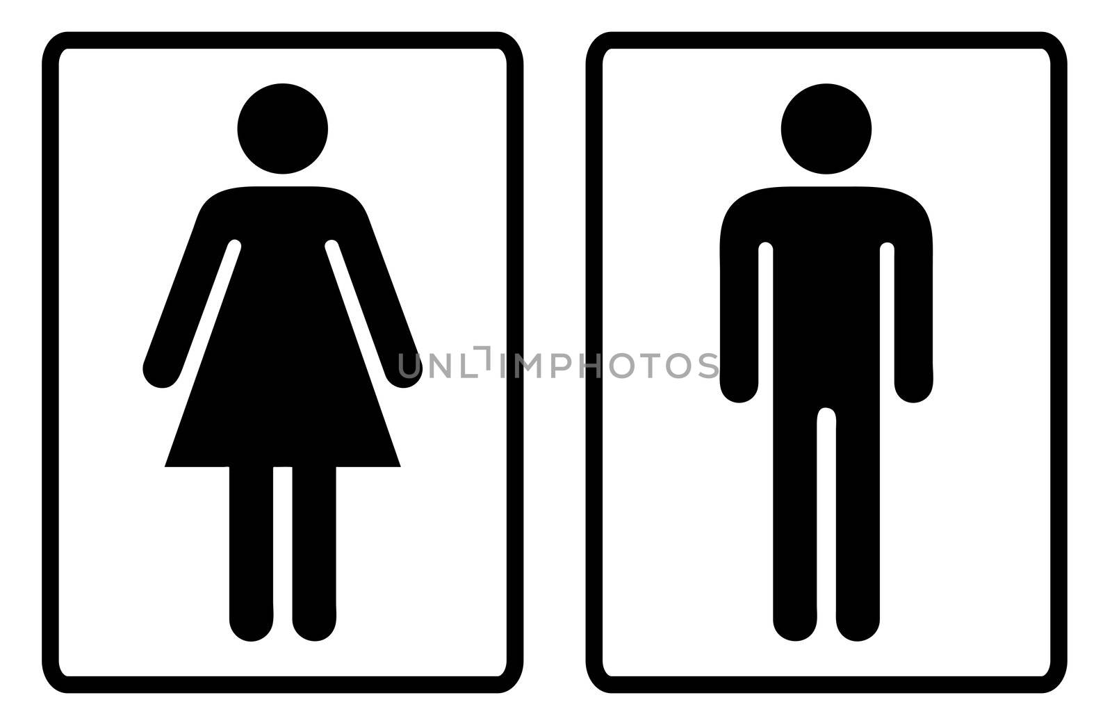 Simple black and white male and female toilet symbols