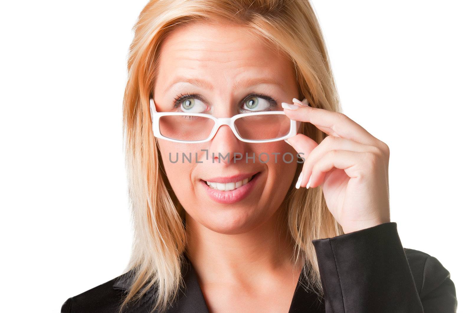 Worried bussinesswoman with glasses wonders