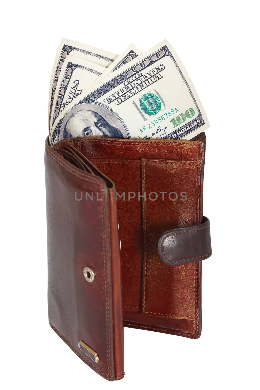 Wallet with dollars isolated on a white background