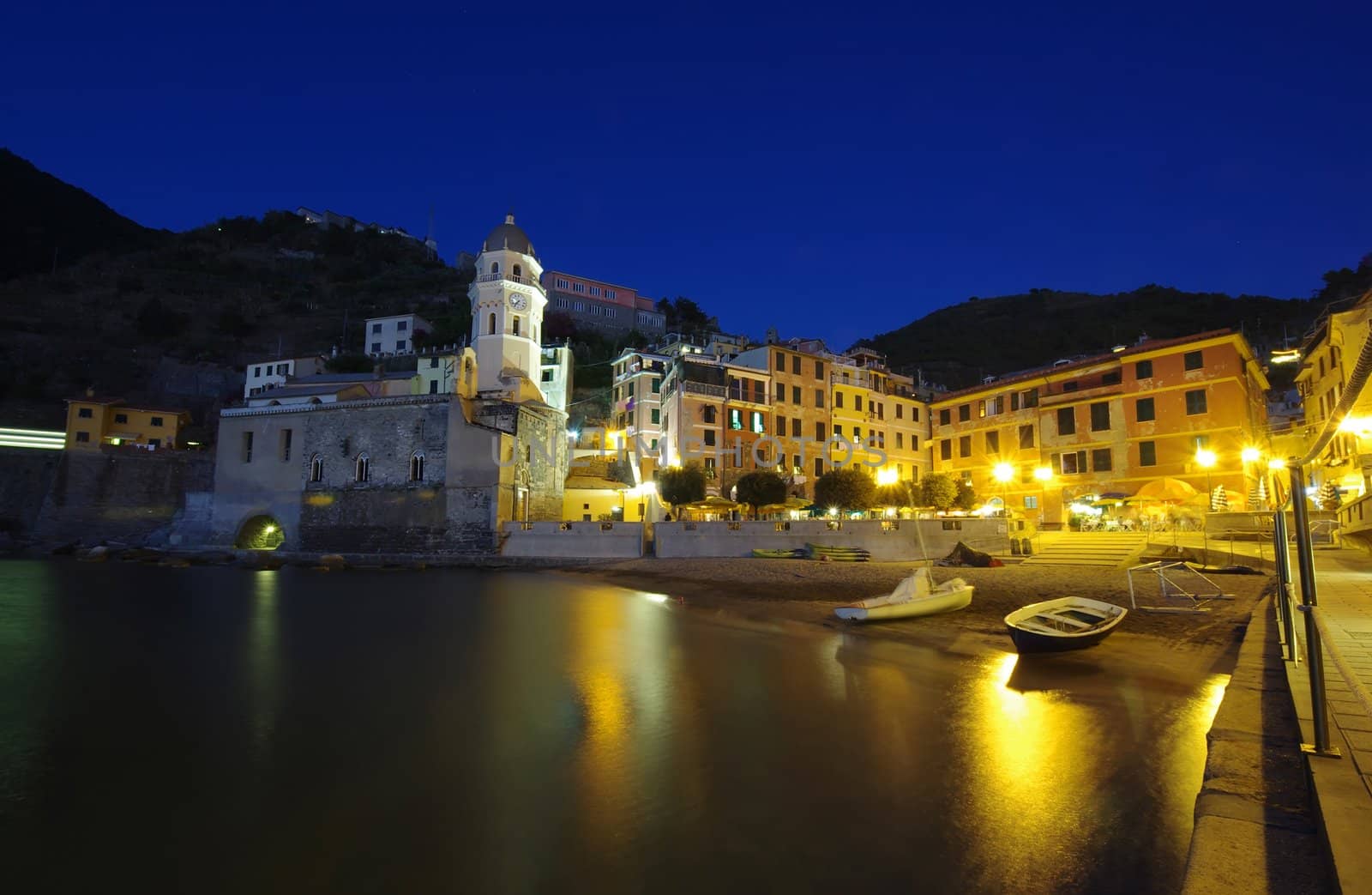 night view of Vernazza fishing village, Cinque Terre, Italy 