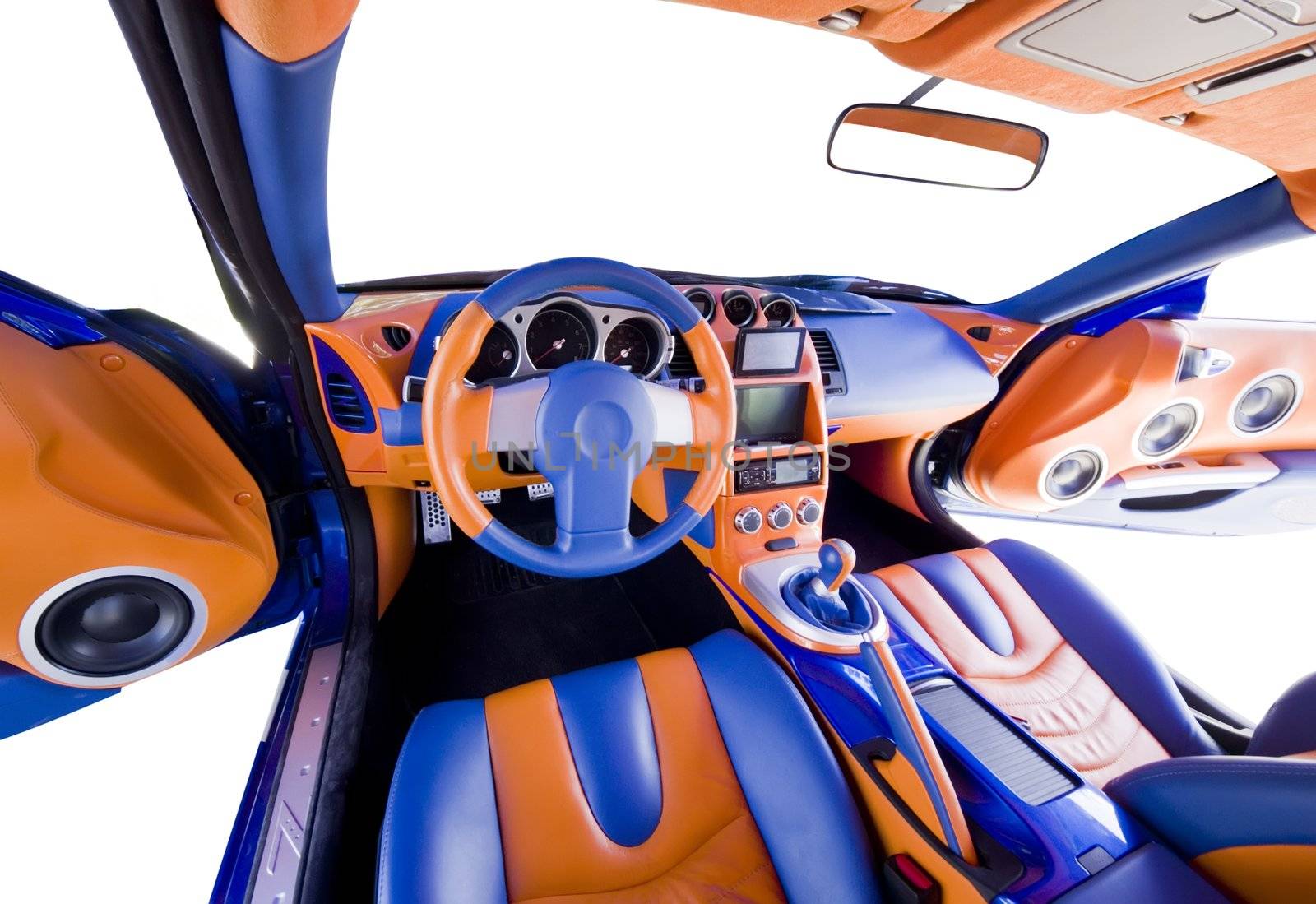 abstract wide view of tuned car interior 