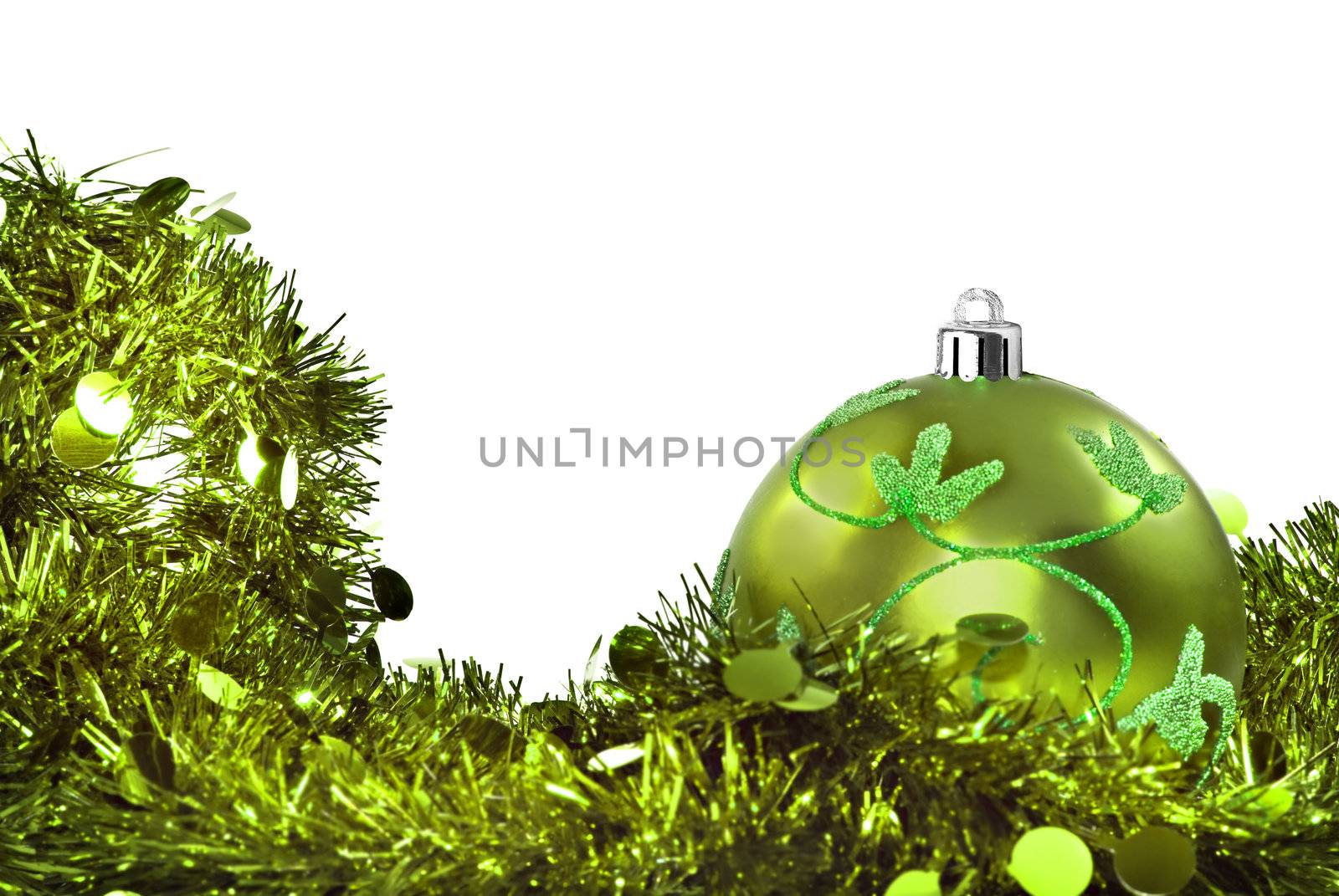 Green christmas decorations on white by tish1