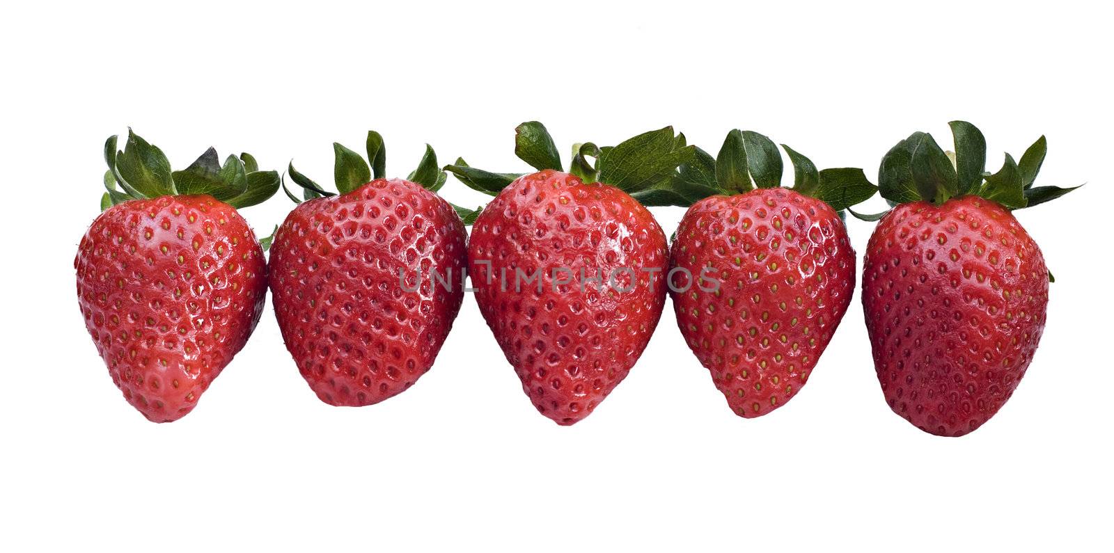 Healthy fresh organic strawberries against white background