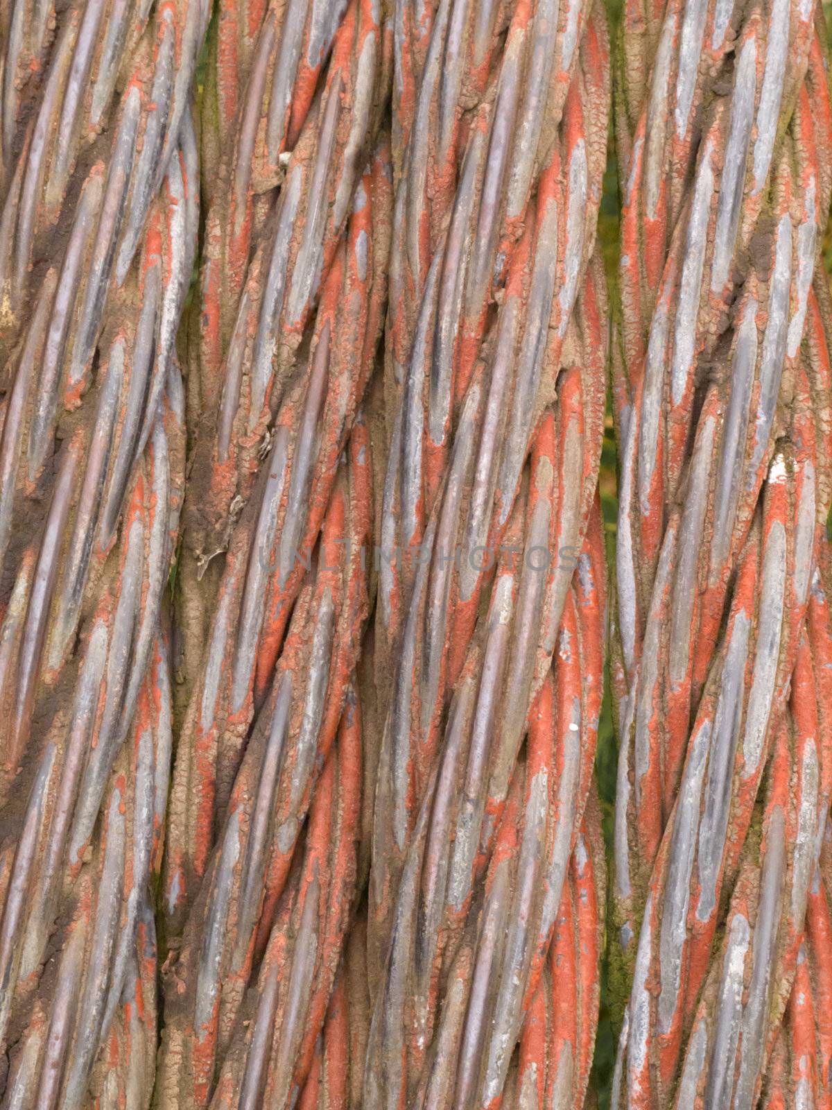 Background texture pattern of old rusty stranded steel cable