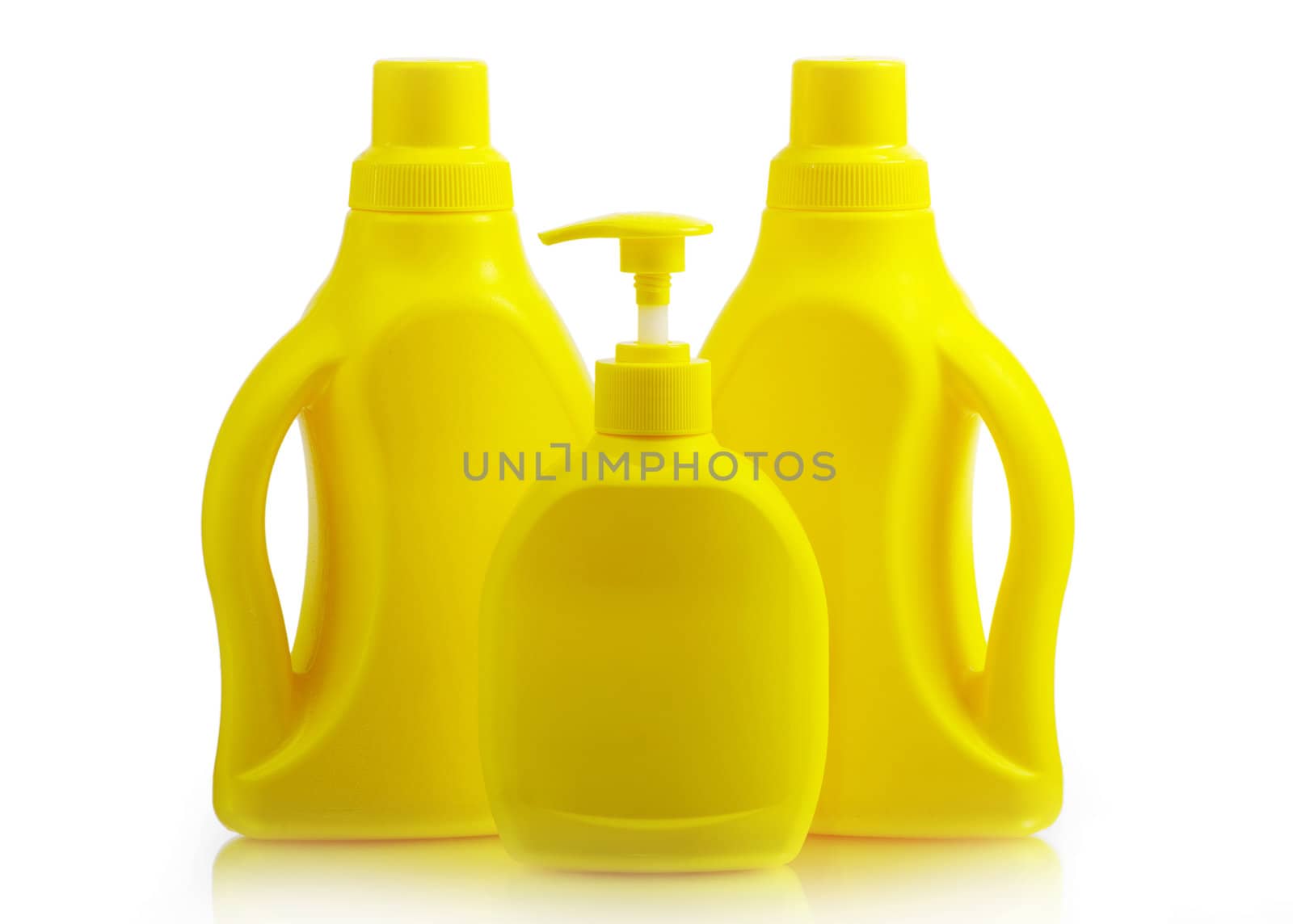 Colored plastic bottles isolated on white background