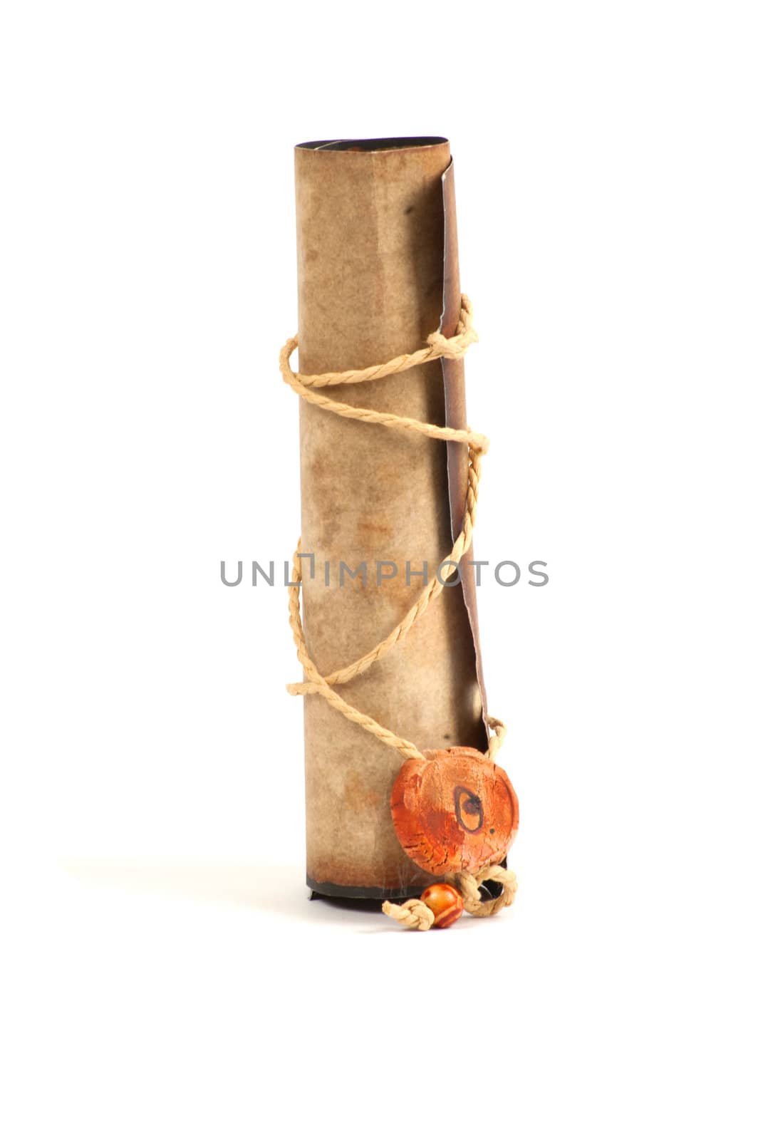 old rolled paper isolated on a white