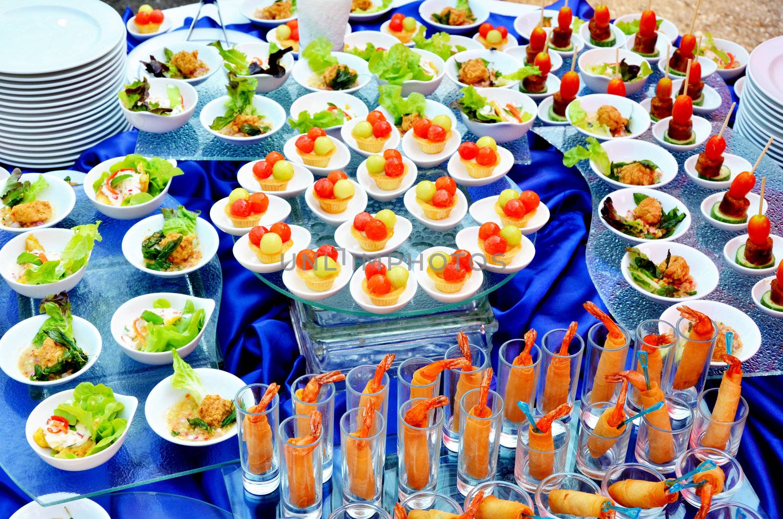 Nice food cocktail on table in wedding ceremony