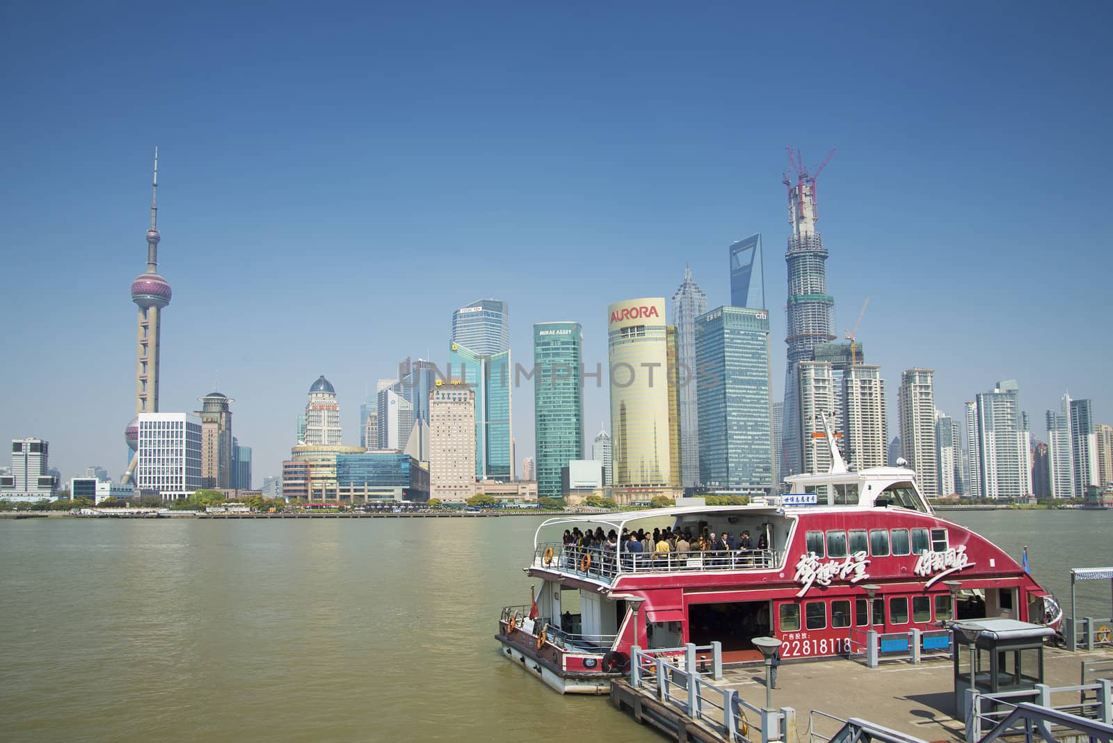 view of pudong skyline in shanghai china