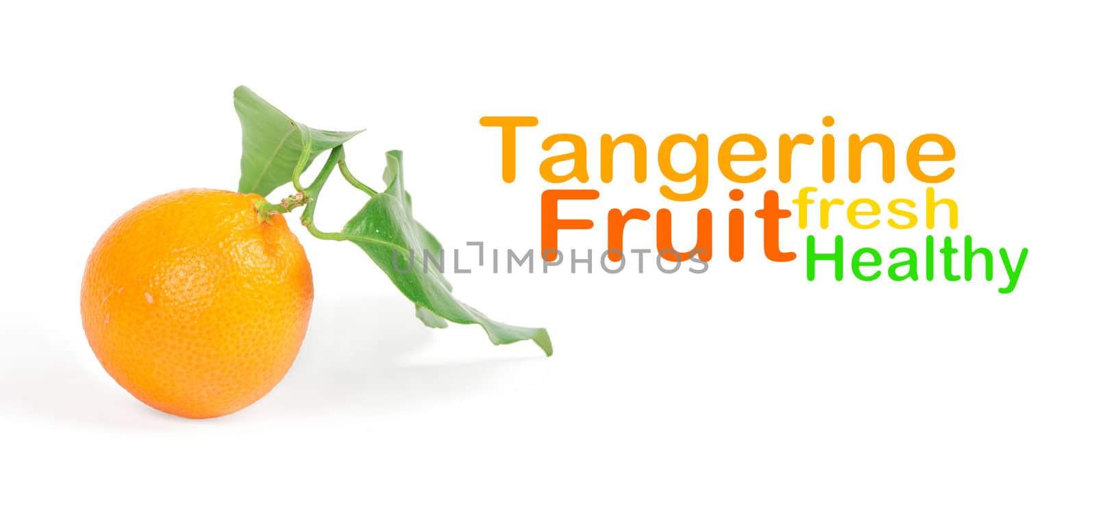 Tangerine with green leaves isolated on white
