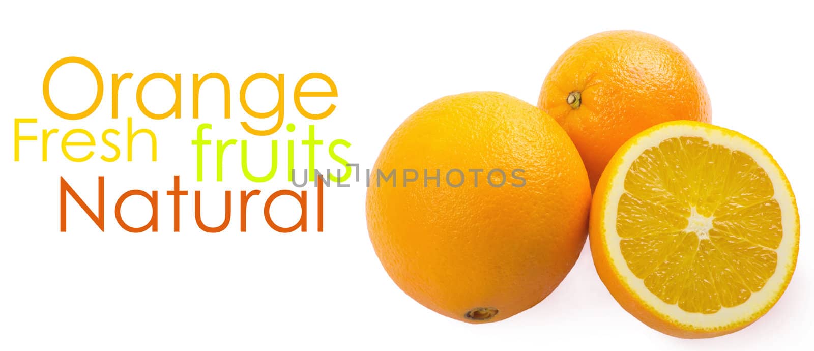 Two and half oranges isolated on white background