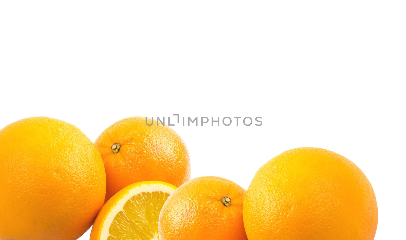 Two and half oranges isolated on white background