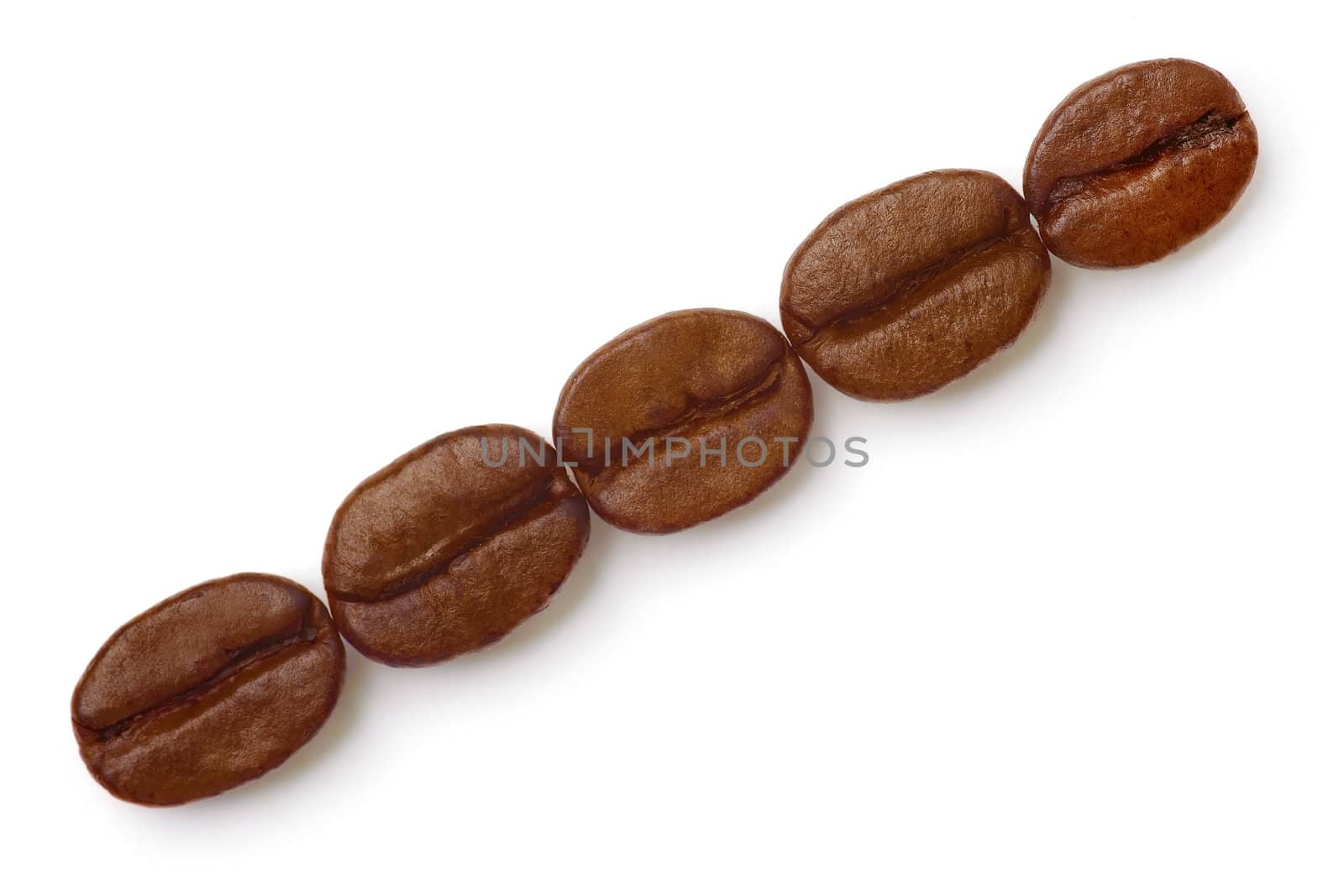 Coffee Beans draw a straight line isolated on white.