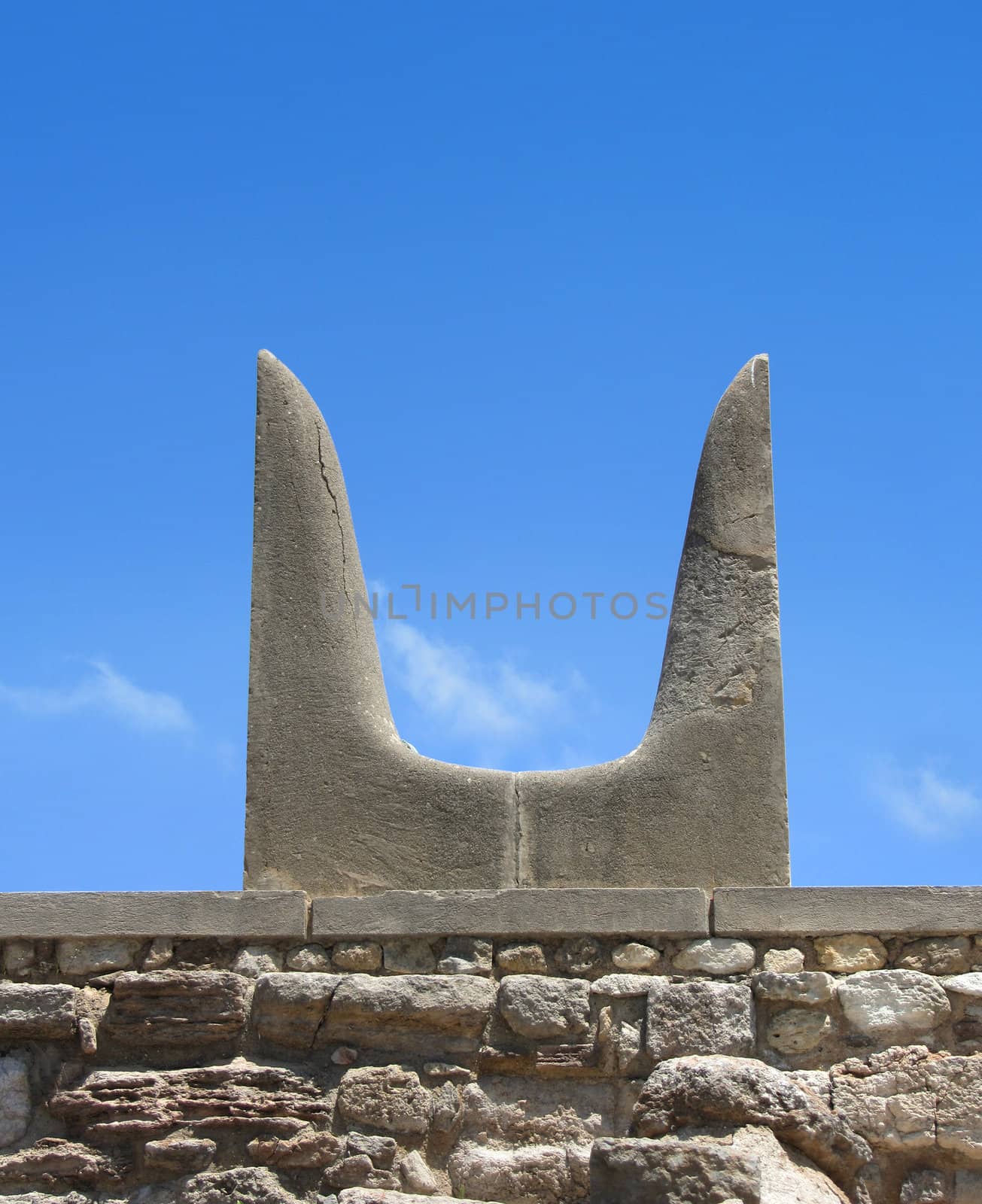 Sacred Minotaur horns stone symbol Knossos palace Crete Greece