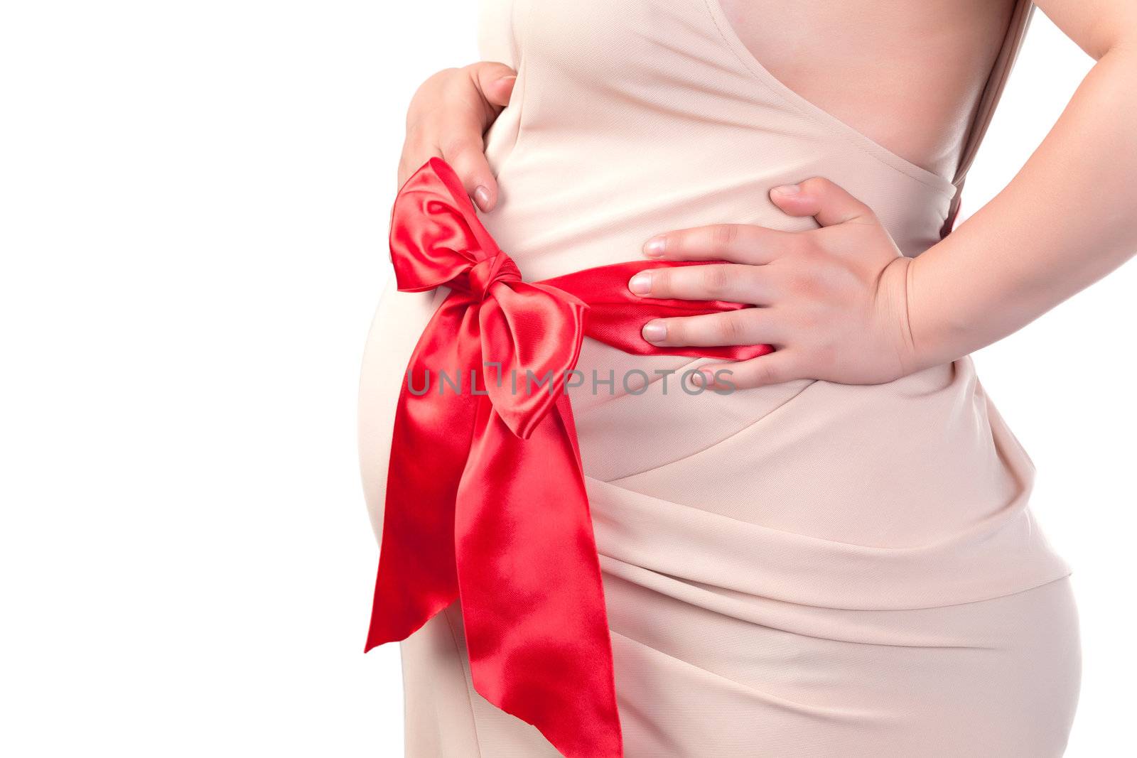 Pregnant Woman's Belly with Red Ribbon by Discovod