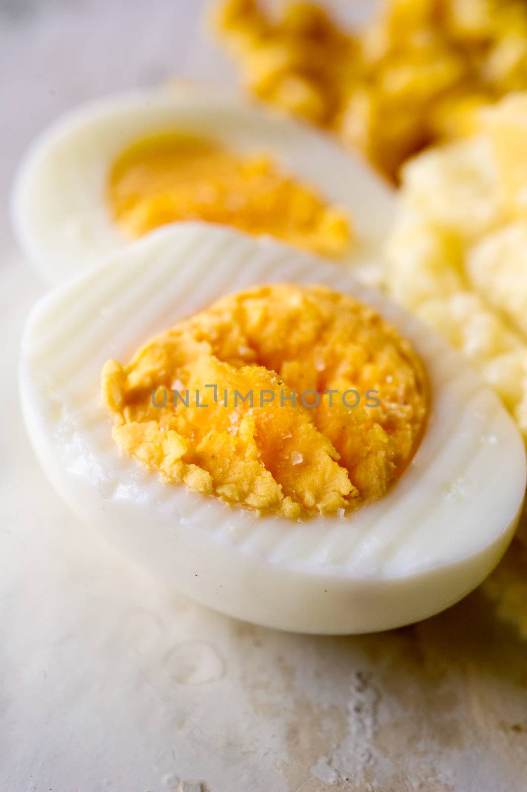 Boiled salted  eggs cut in half by kirs-ua