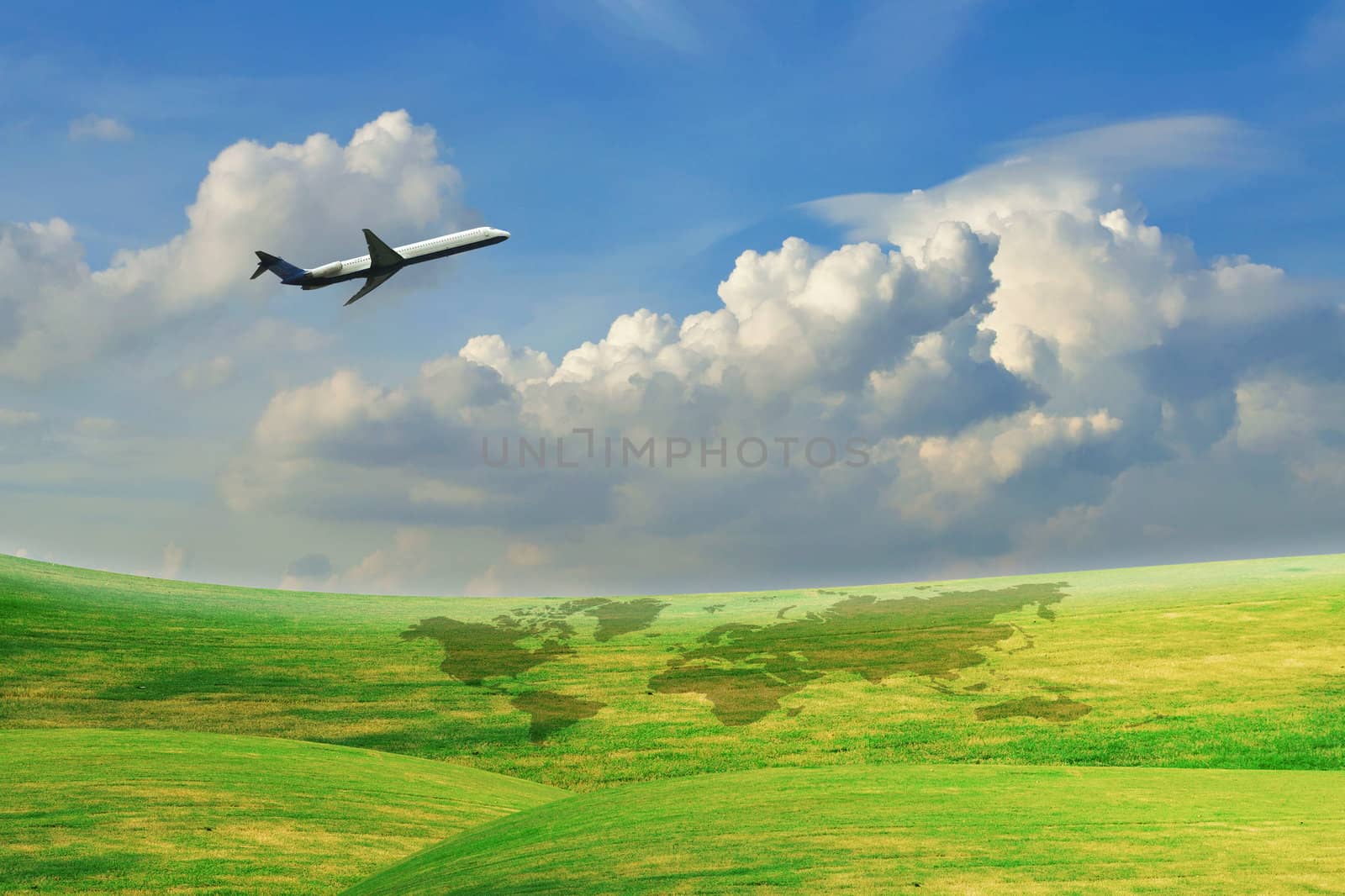 Airplane flying with blue sky by thampapon