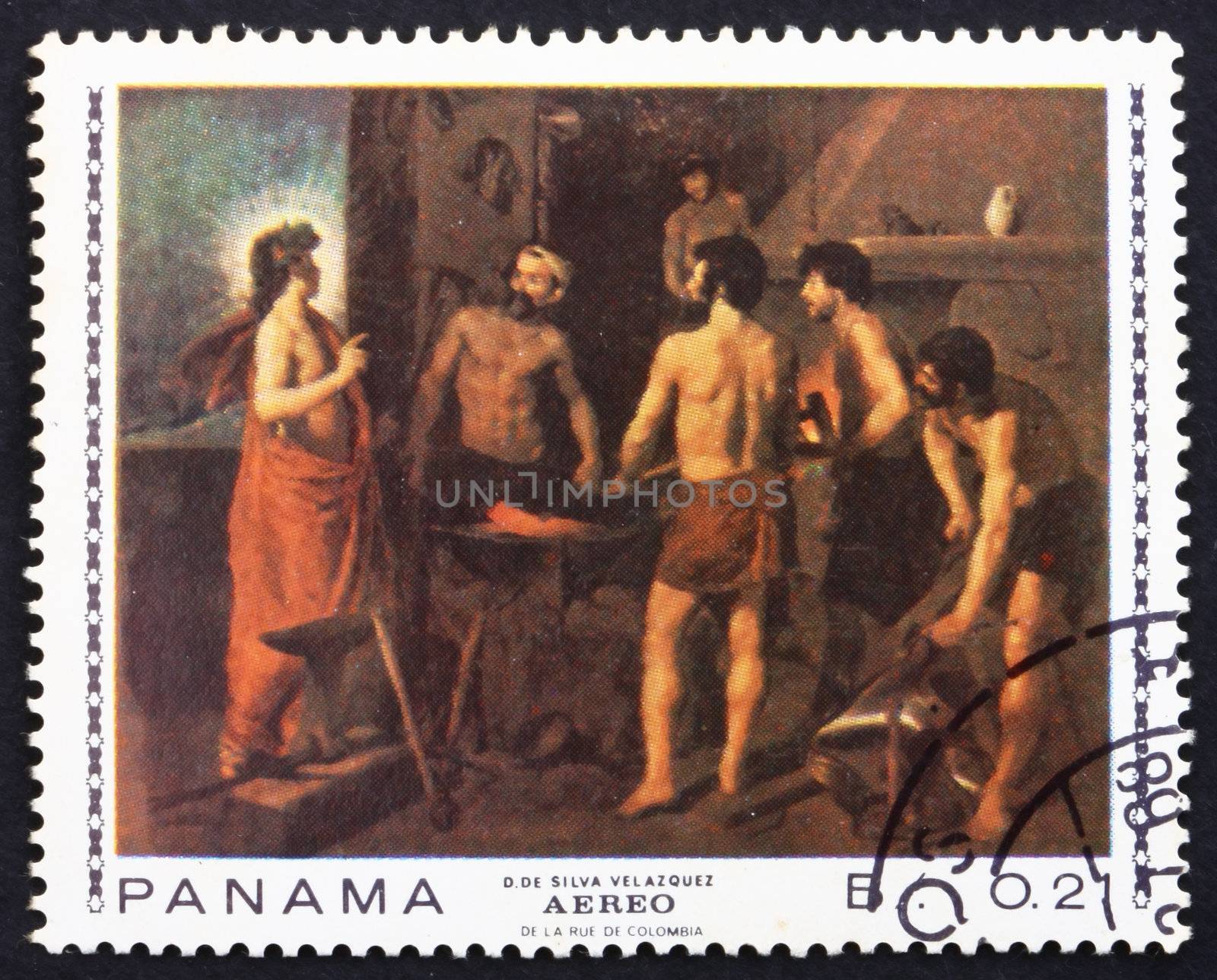 PANAMA - CIRCA 1967: a stamp printed in the Panama shows The Blacksmith�s Shop, Painting by Diego Velazquez, circa 1967