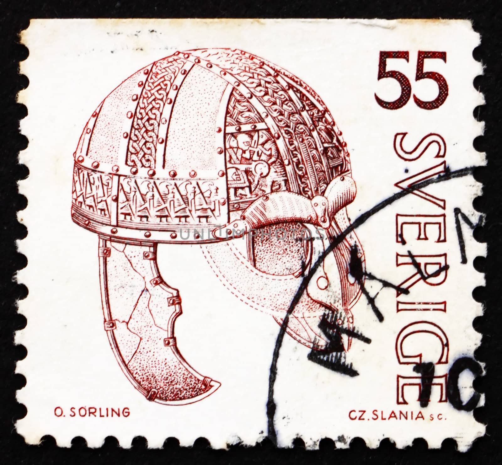 SWEDEN - CIRCA 1975: a stamp printed in the Sweden shows Iron Helmet, Treasures from Vendel Period, circa 1975