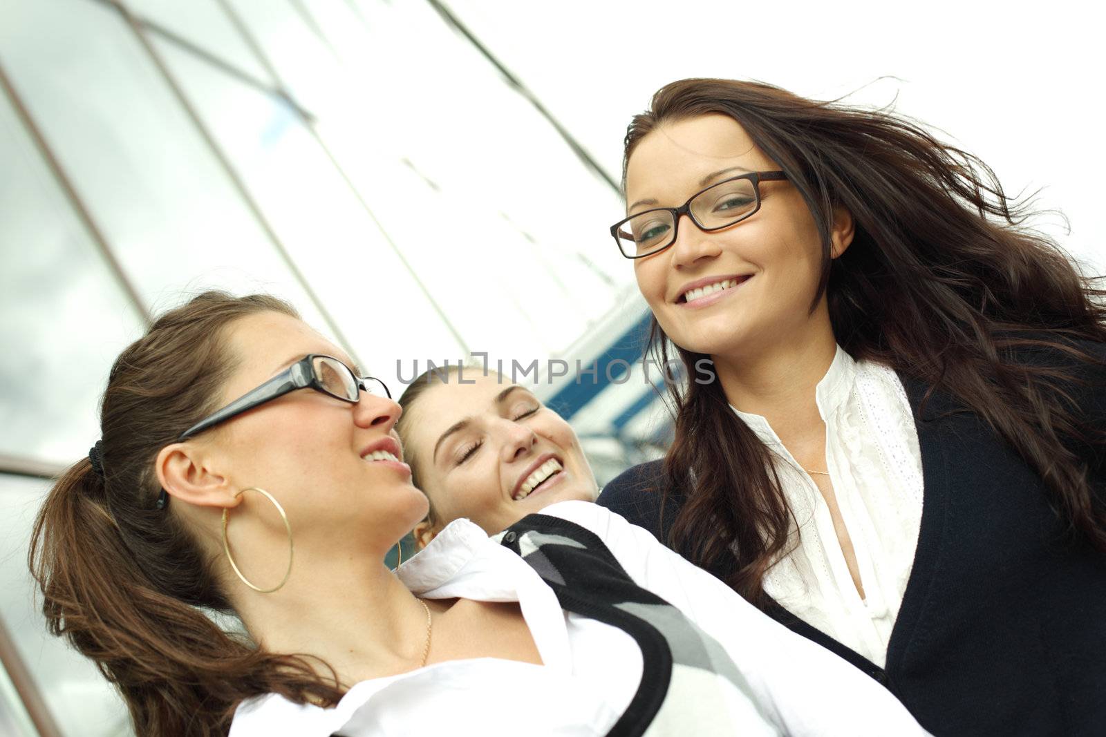 very funny laughing happy girlfriends close up