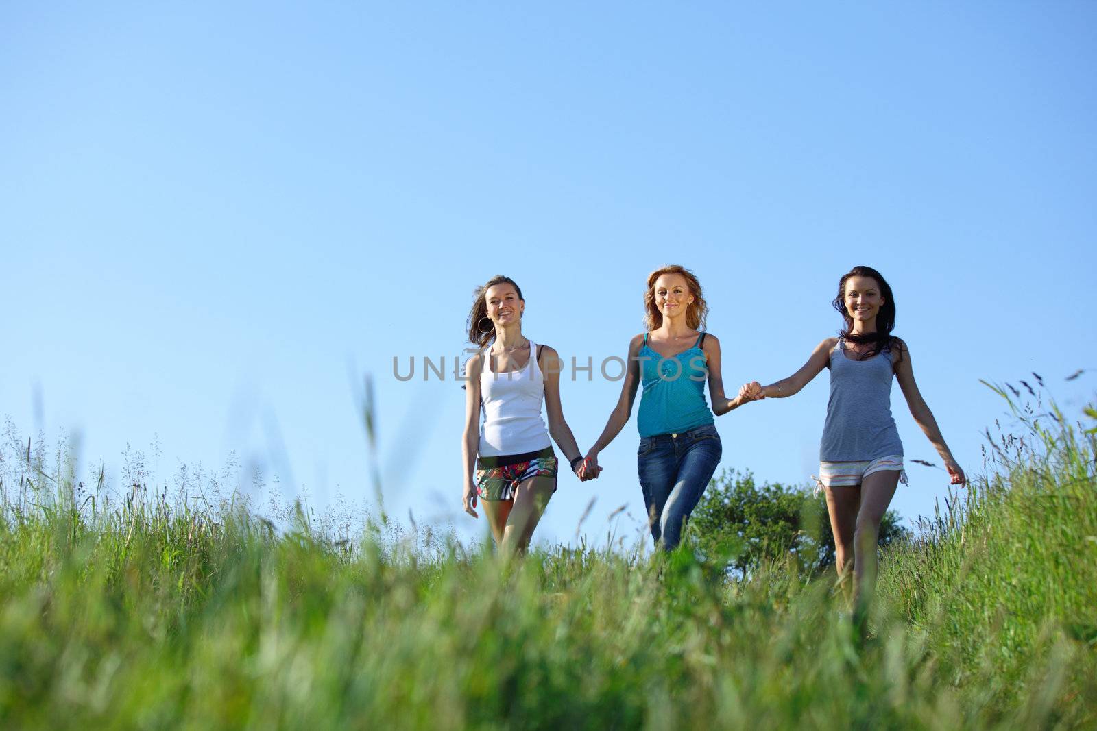 women fun on grass field