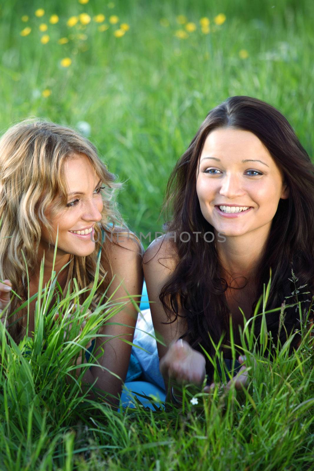 women fun on grass field