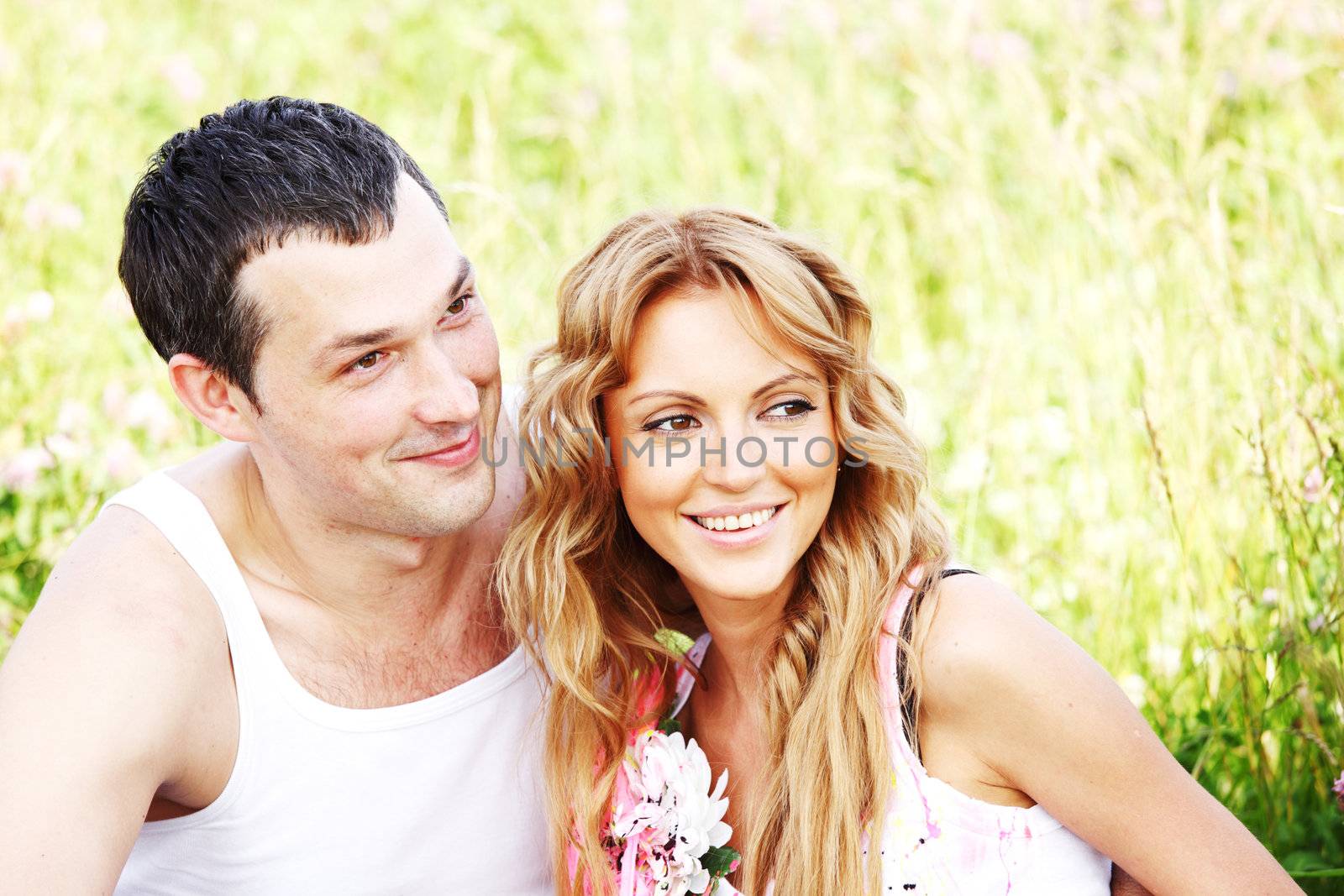 two lovers on grass field