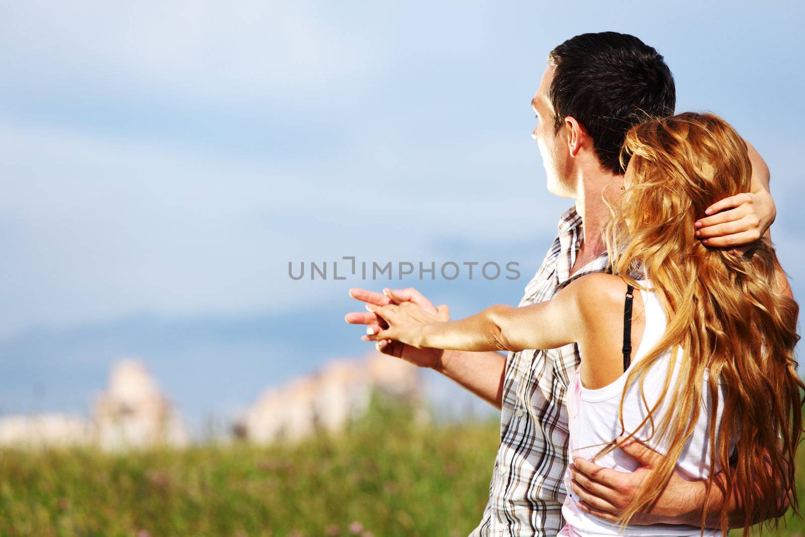 man and woman see houses and new flat