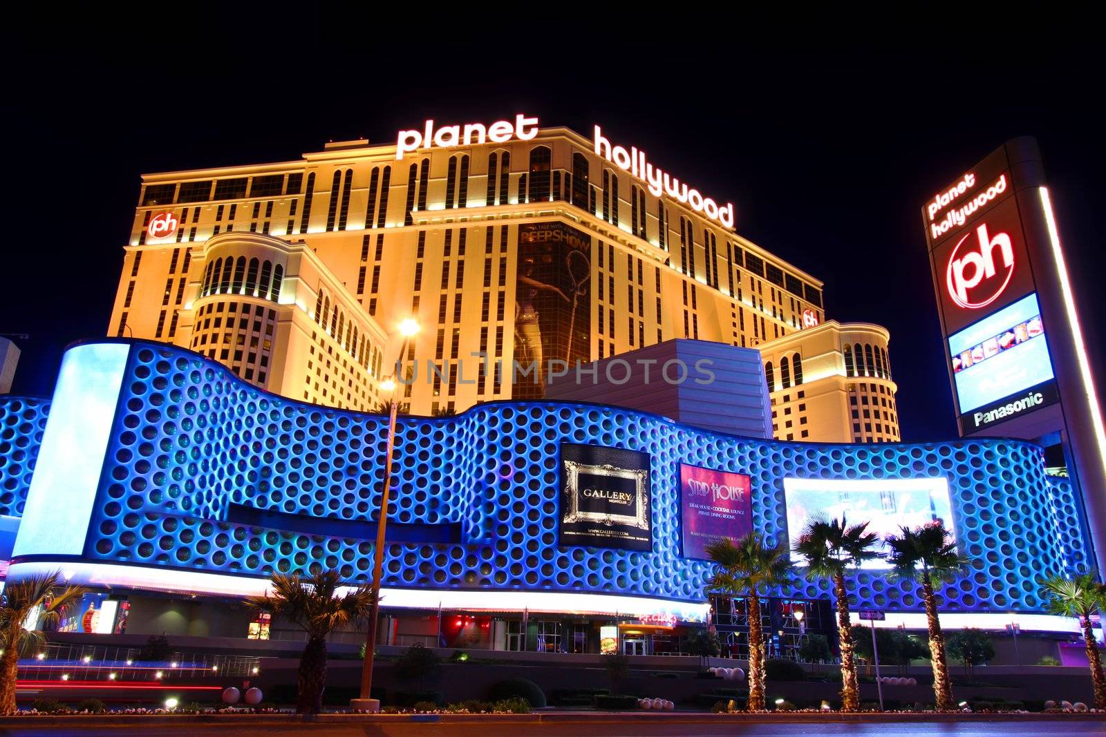 Las Vegas, USA - November 30, 2011: Planet Hollywood Resort and Casino on the Las Vegas Strip was formerly known as The Aladdin.  Seen here is the entrance and wavy light display along Las Vegas Boulevard.