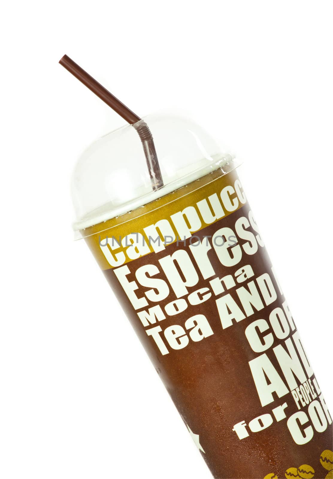 Close up of paper coffee cup on white background