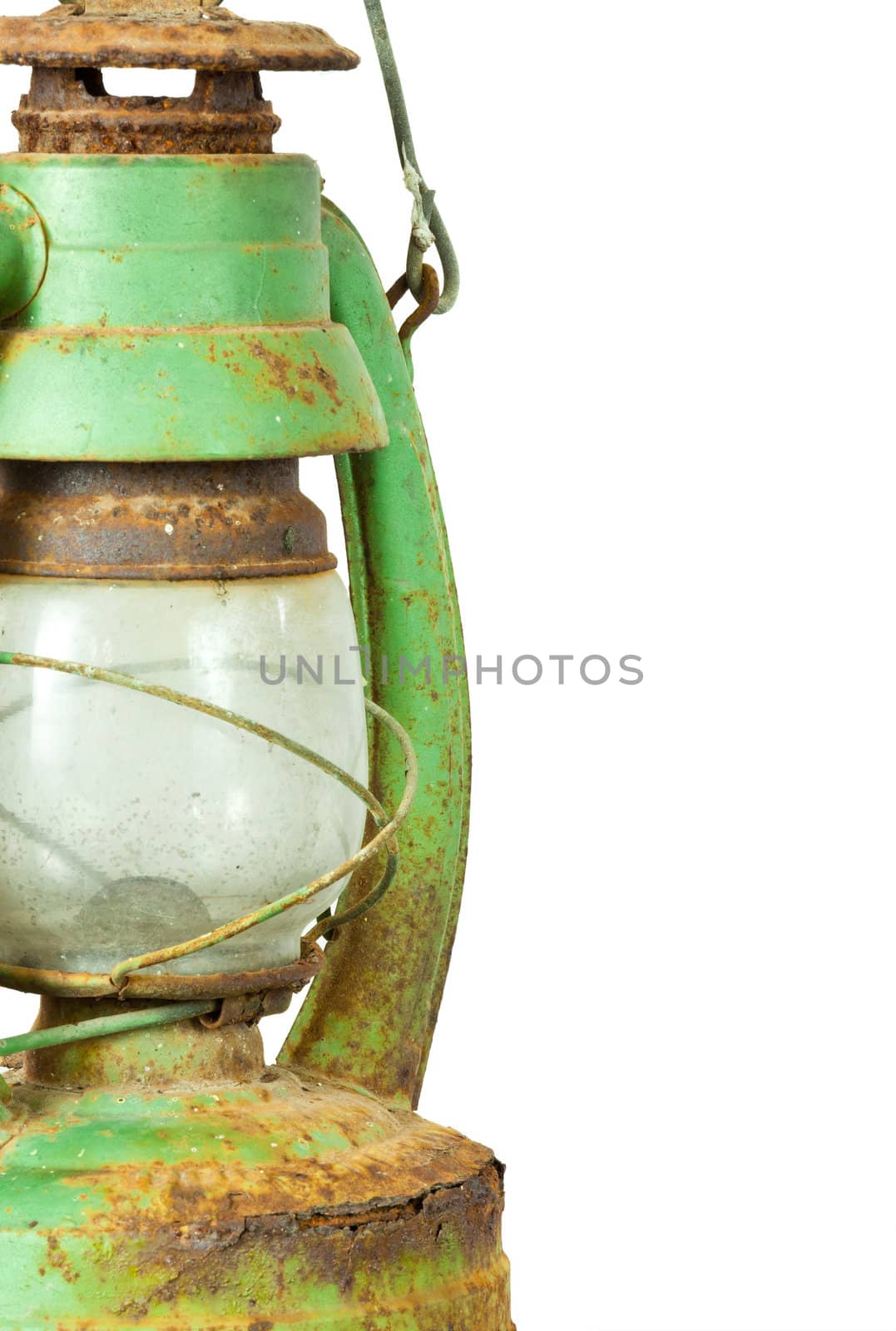 Green vintage lamp isolated on white background