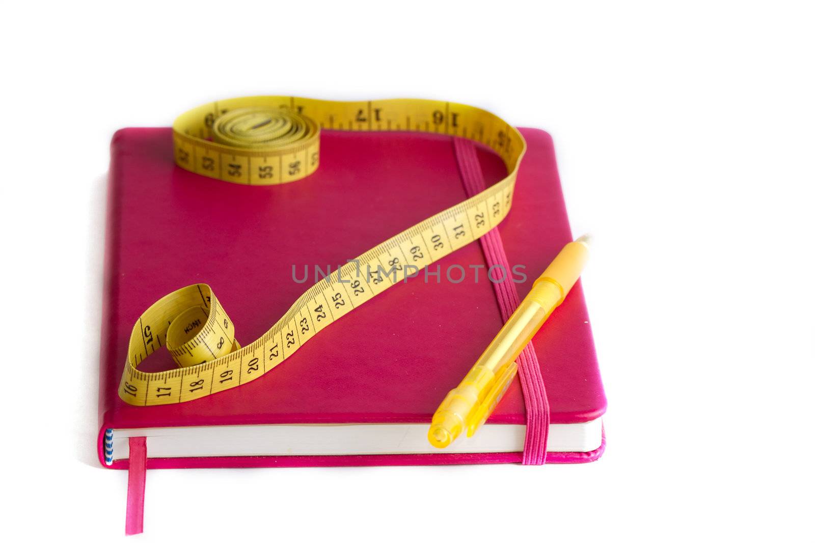 meter and nutrition diary isolated with soft shadow over white background