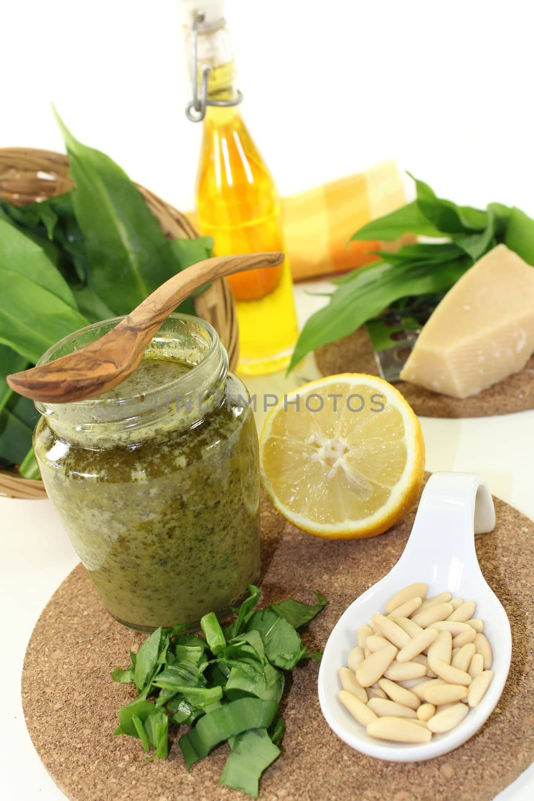 Wild garlic pesto with fresh wild garlic and pine nuts