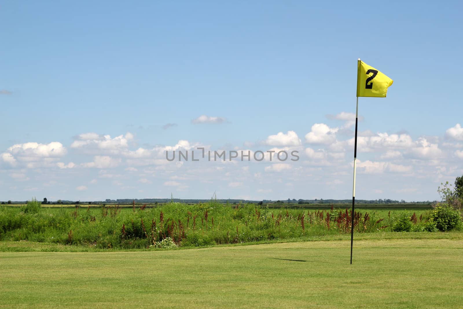 yellow golf flag number two