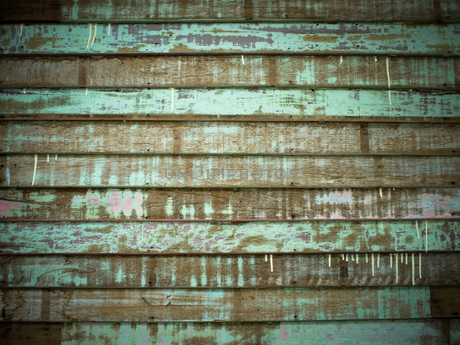 Texture of Green Old Cracked wood Plank wall Horizontal