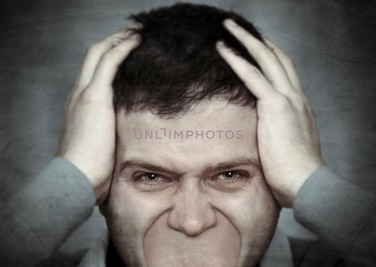 Young man trying to scream but has no mouth-NOTE:Texture and grain was added to help to the composition effect.