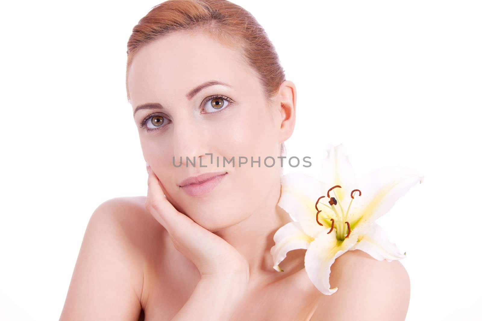 beautiful natural woman face with flower isolated  by juniart