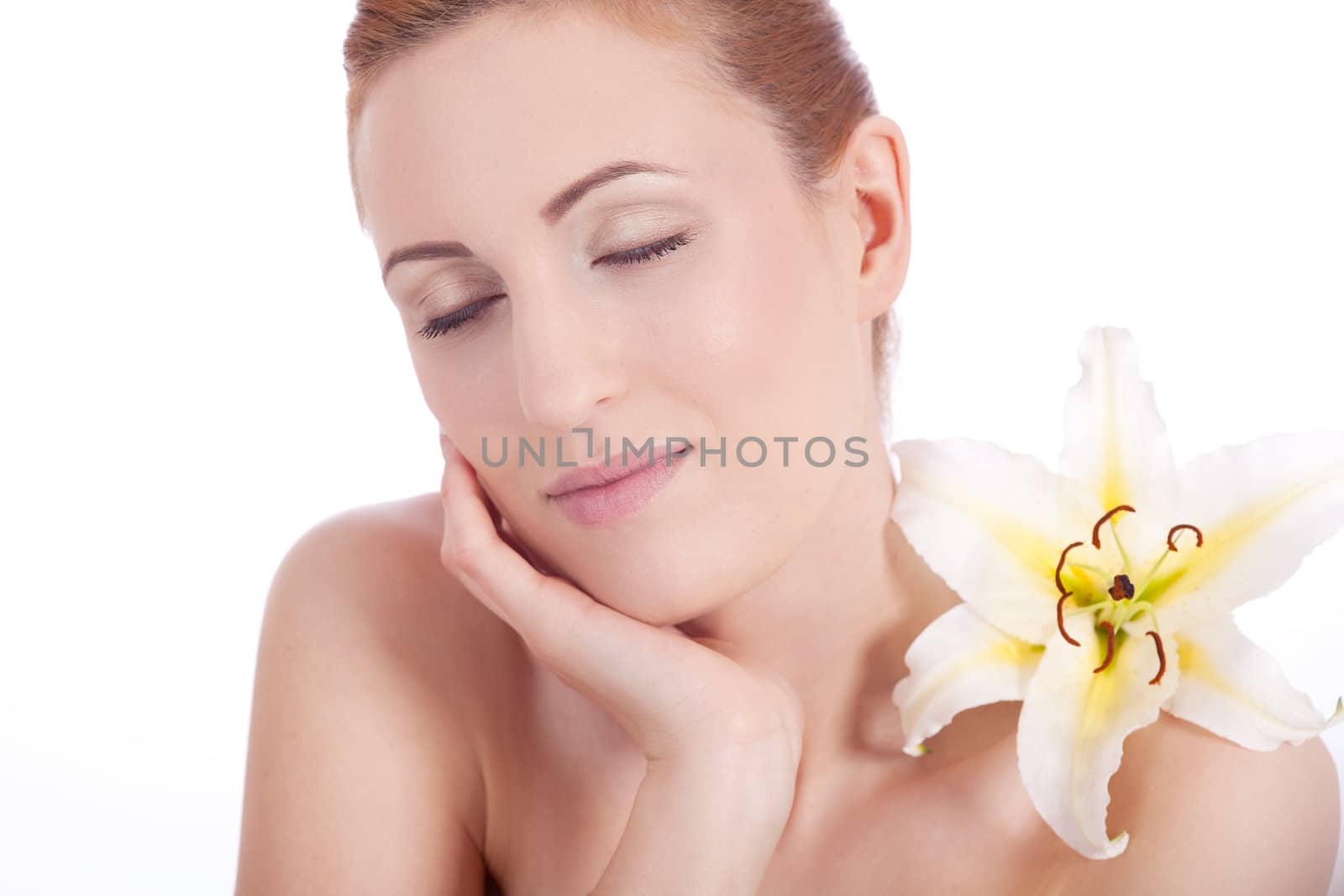 beautiful natural woman face with flower isolated  by juniart