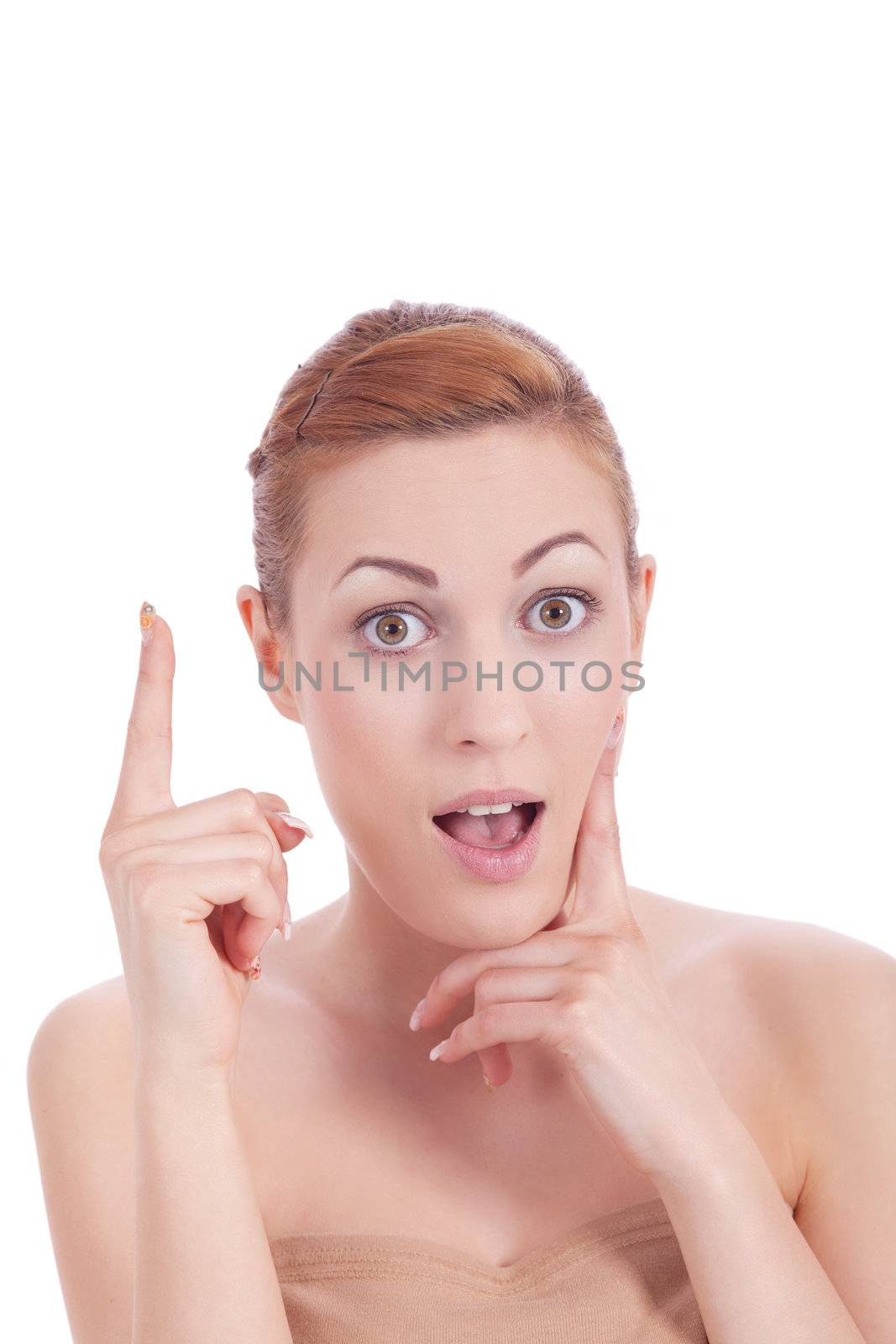 young beautiful woman portrait  emotion isolated on white