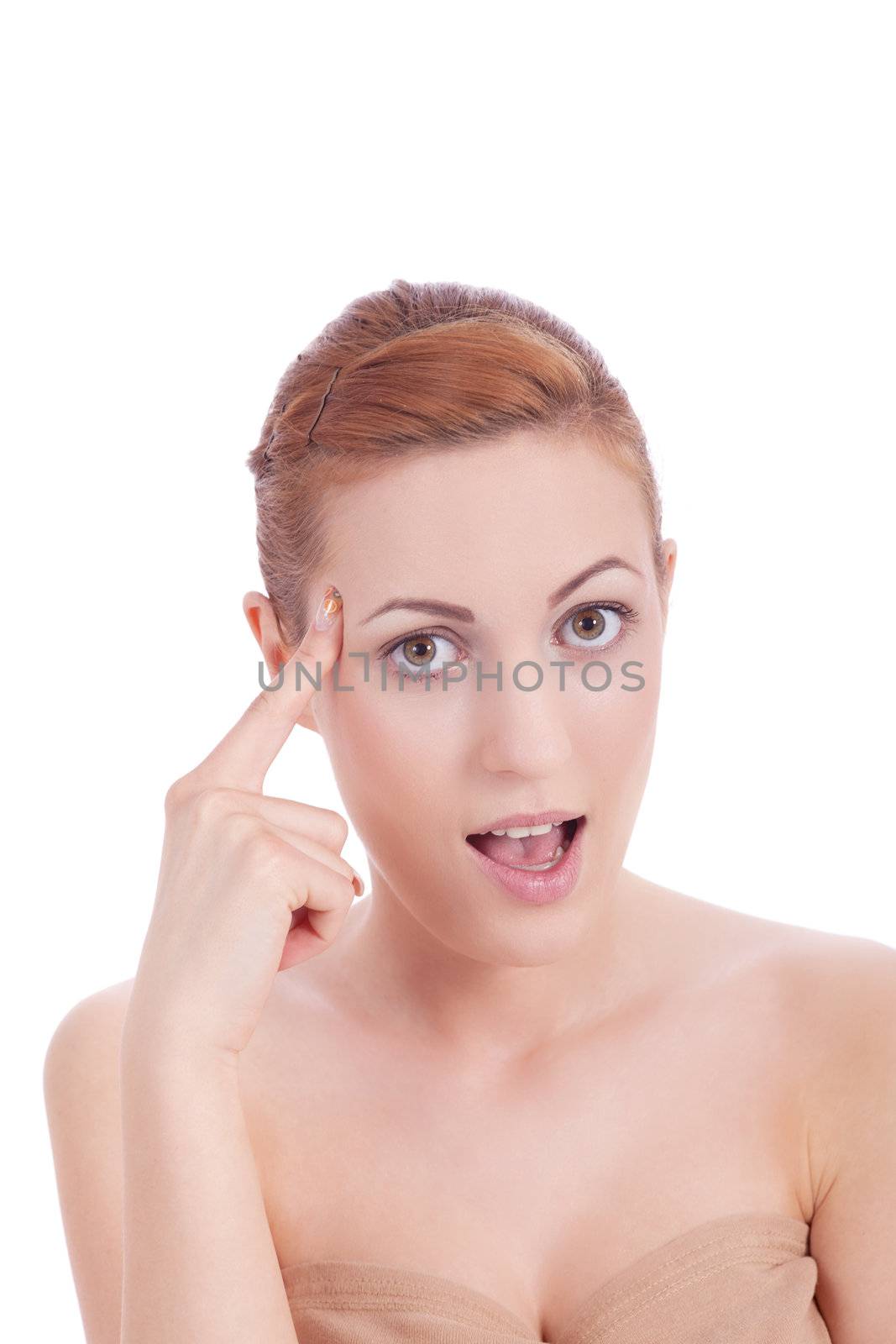 young beautiful woman portrait  emotion isolated on white