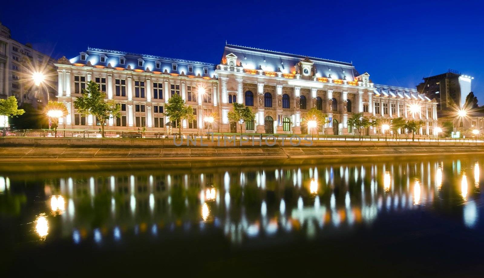 night scene of Justice Palace, Bucharest, Romania 