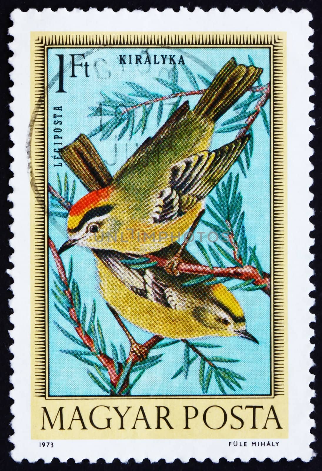HUNGARY - CIRCA 1921: a stamp printed in the Hungary shows Firecrests, Birds, circa 1921