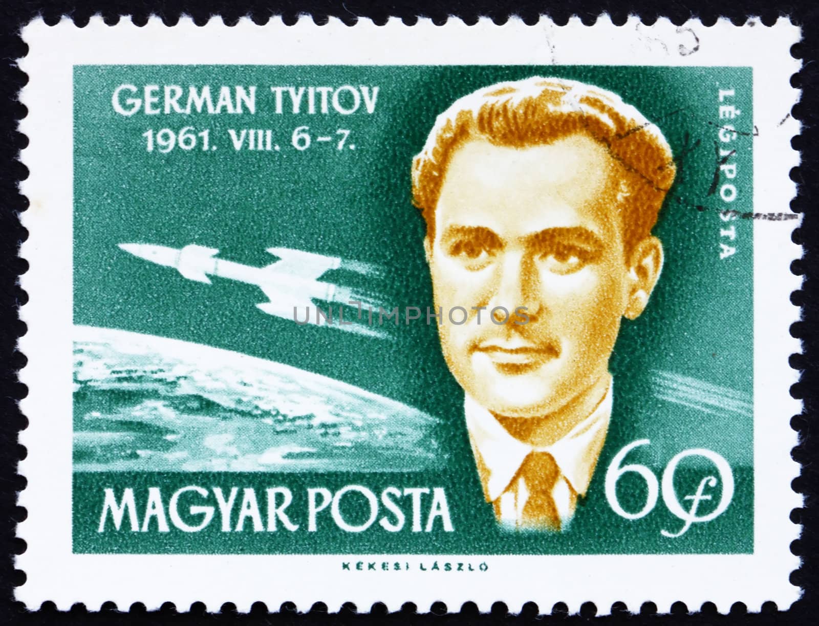 HUNGARY - CIRCA 1962: a stamp printed in the Hungary shows Gherman Titov, Astronaut, the Second Human into Outer Space, circa 1962