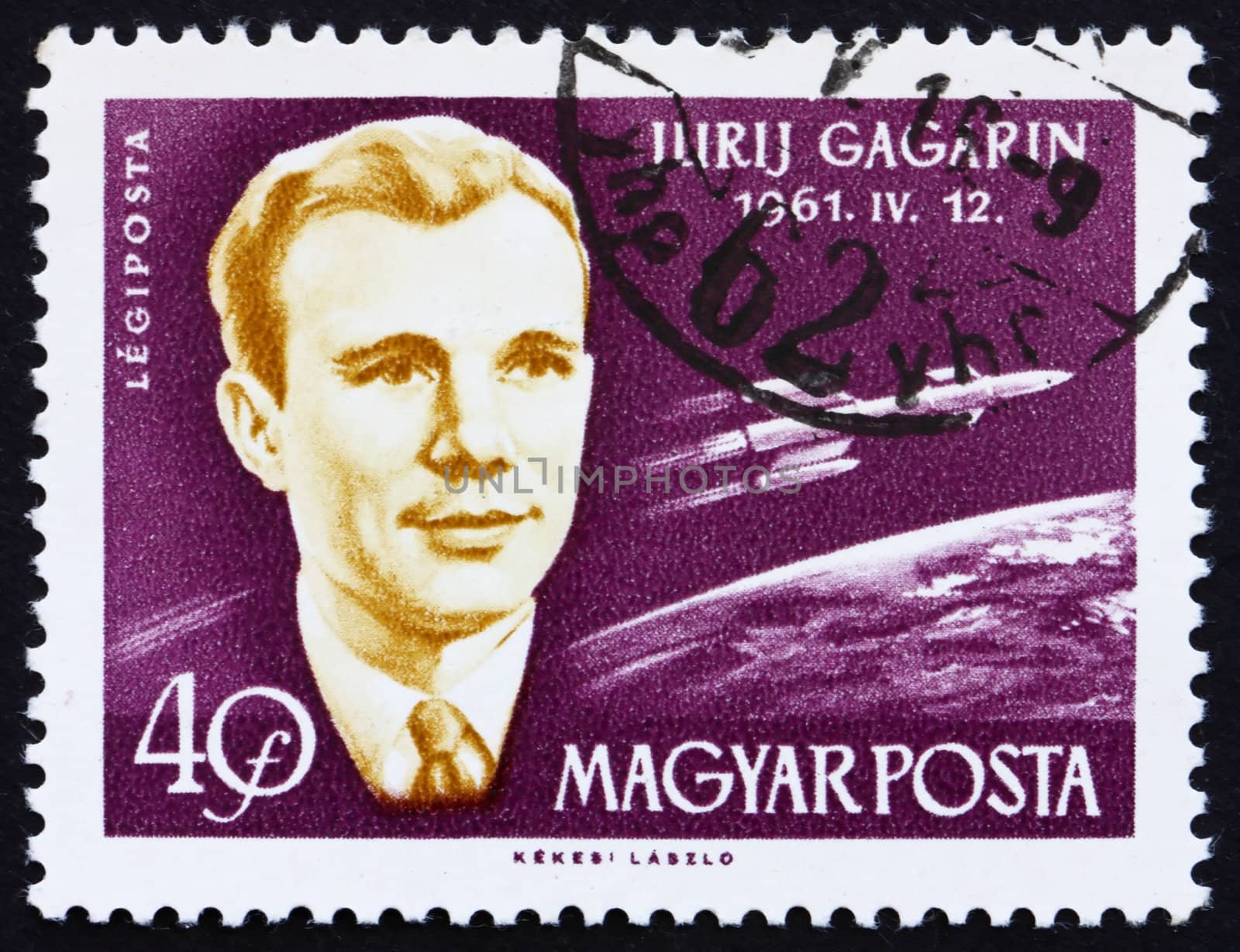 HUNGARY - CIRCA 1962: a stamp printed in the Hungary shows Yuri A. Gagarin, Astronaut, the First Human into Outer Space, circa 1962