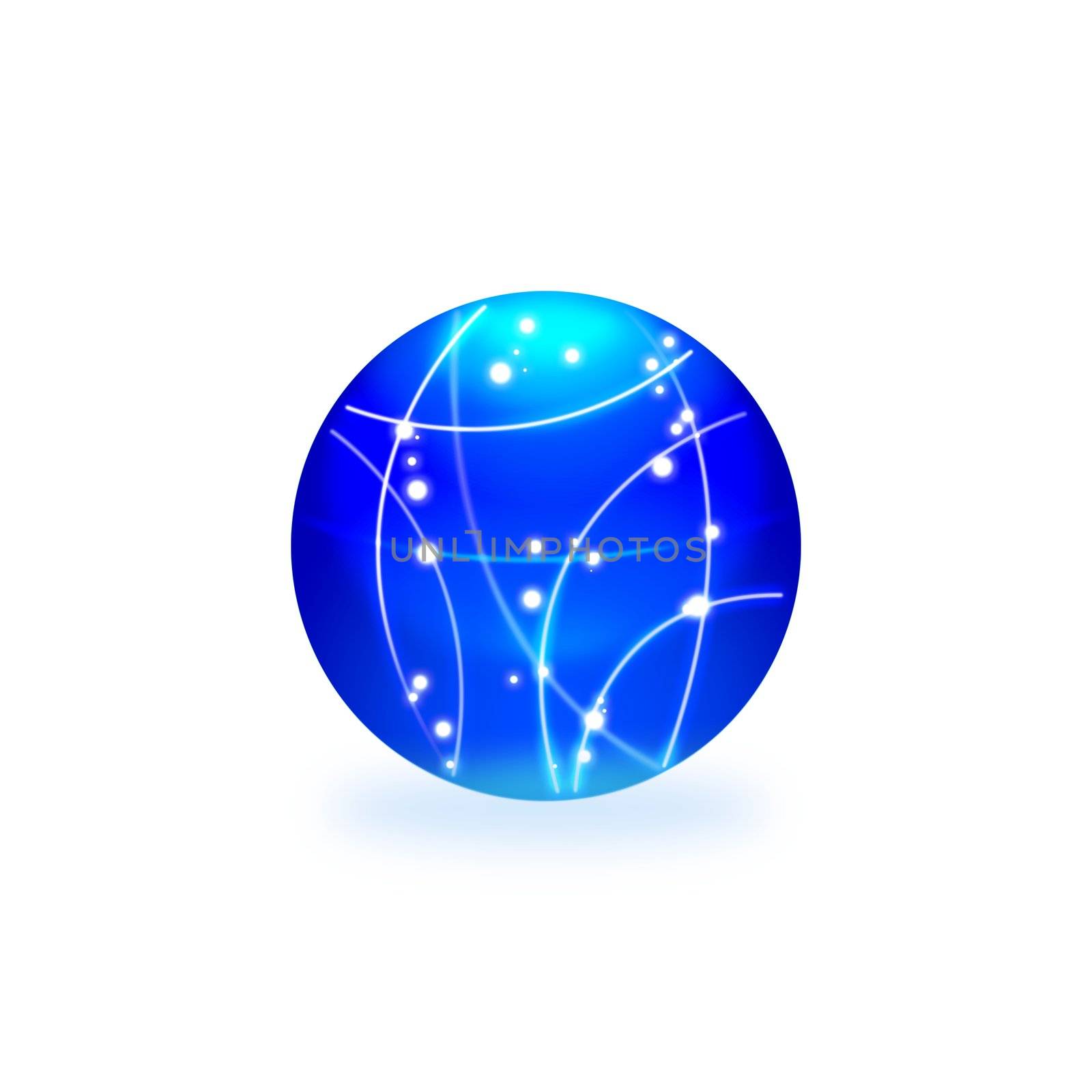 Abstract blue lighting sphere on white background