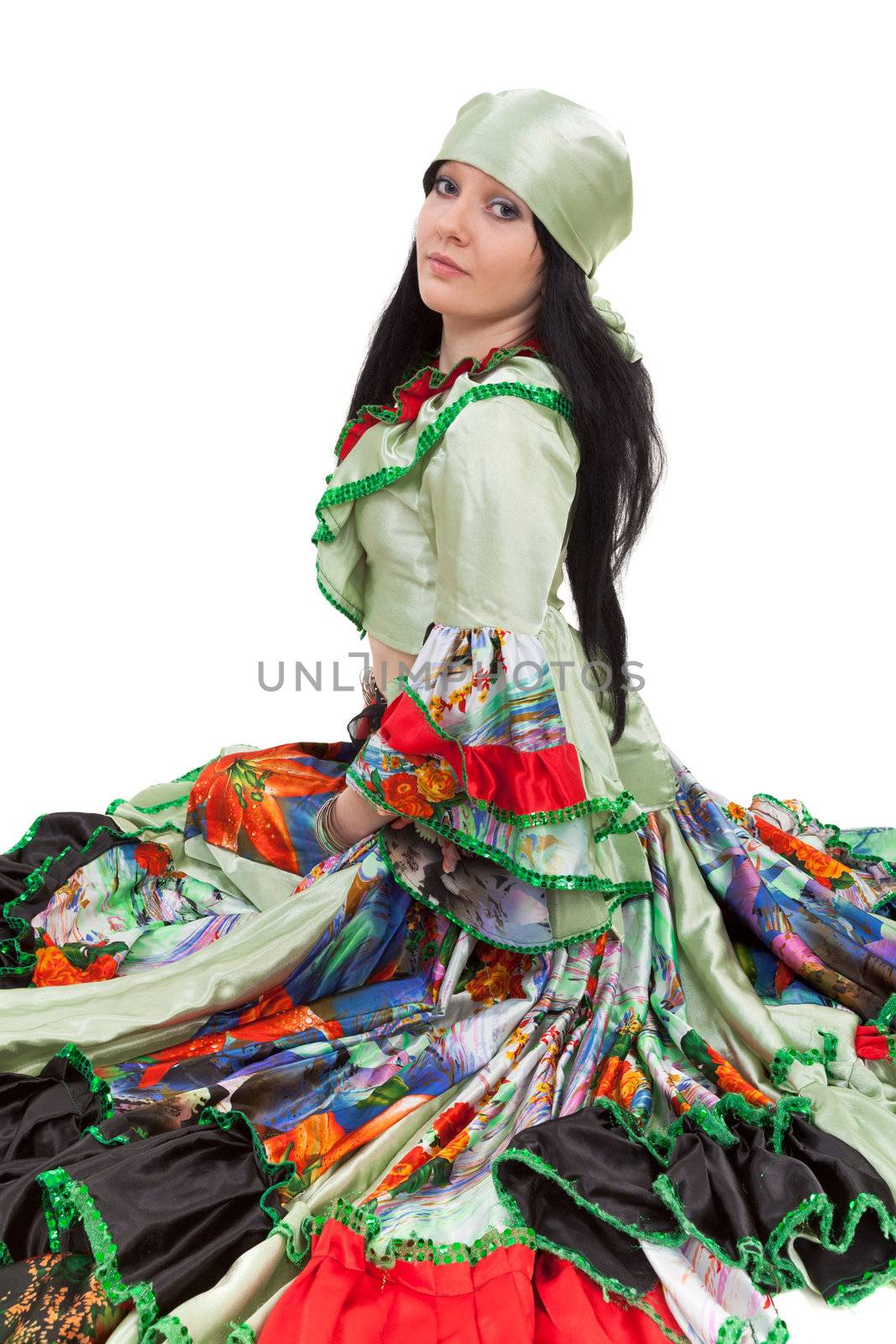 Image of gipsy dancer in traditional dress in motion