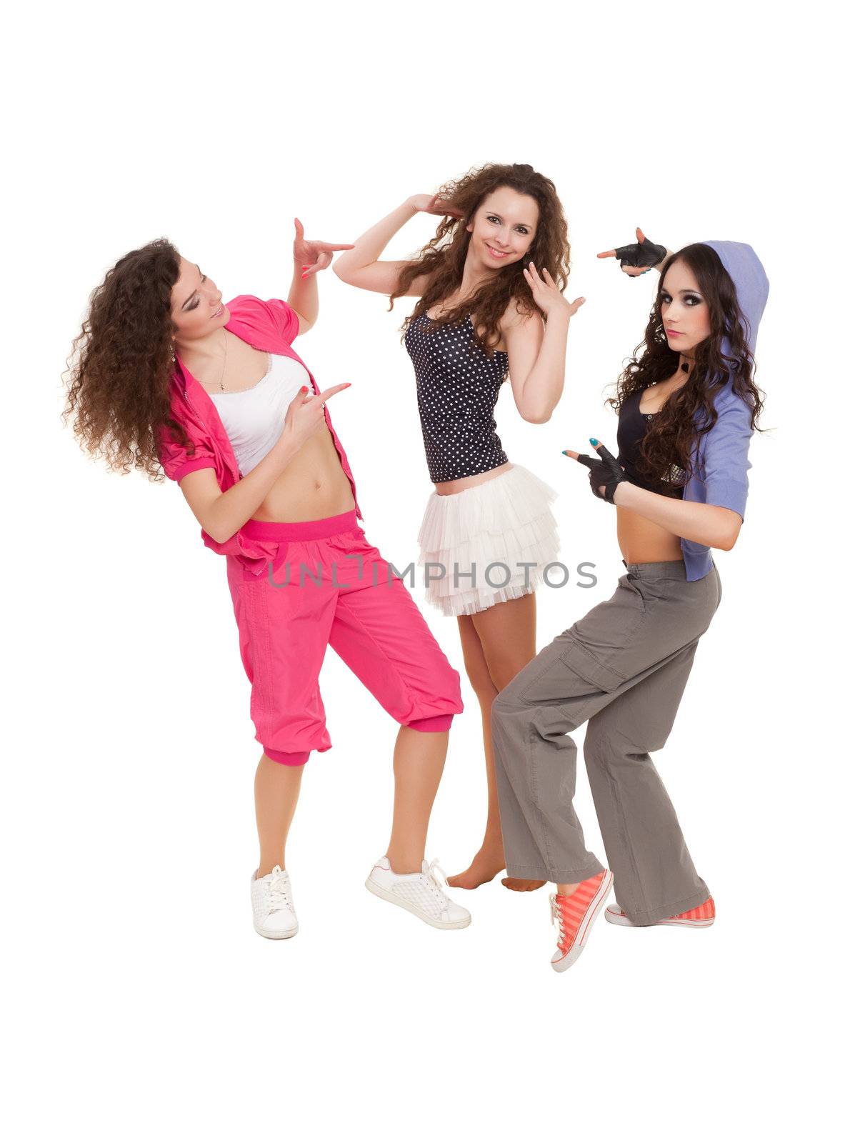 Modern ballet of three dancers posing for photo