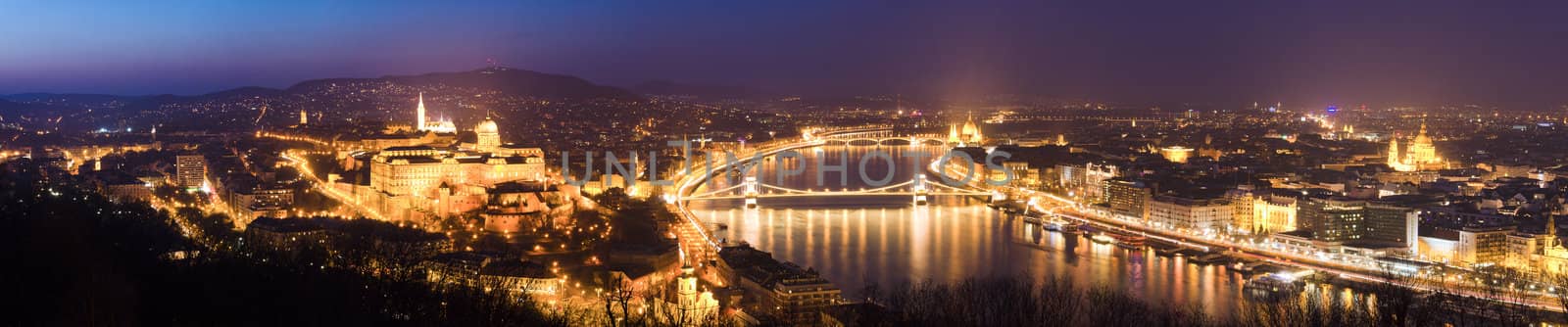 Night panorama Budapest, Hungary